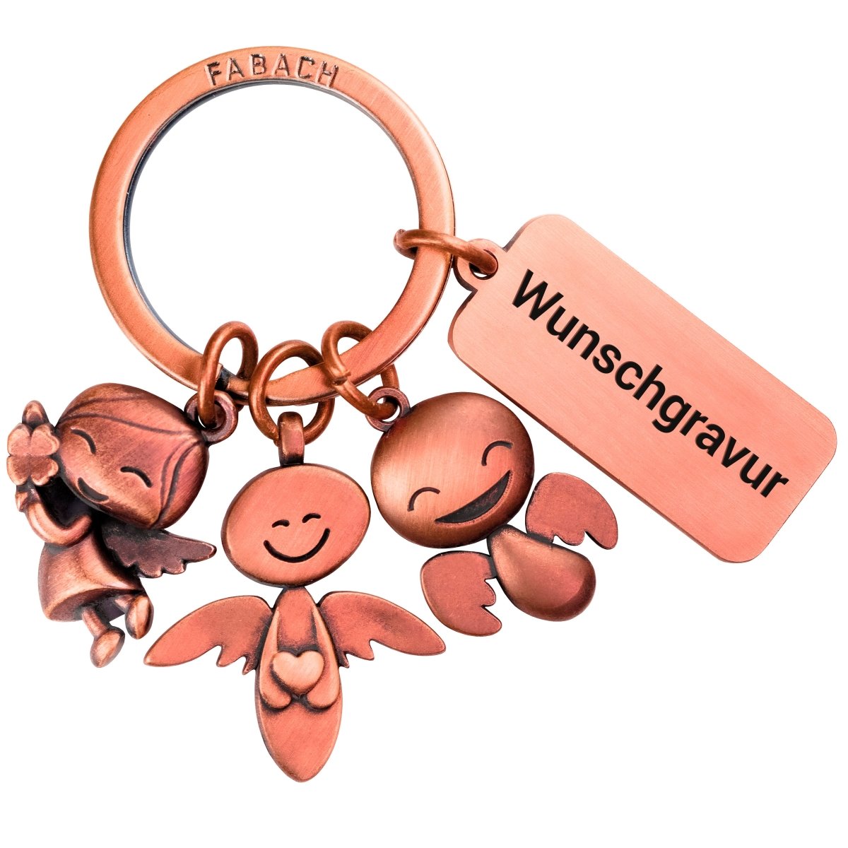 Porte-clés ange gardien "3 anges" - porte-bonheur ange avec gravure message "Les anges accompagnent votre chemin"