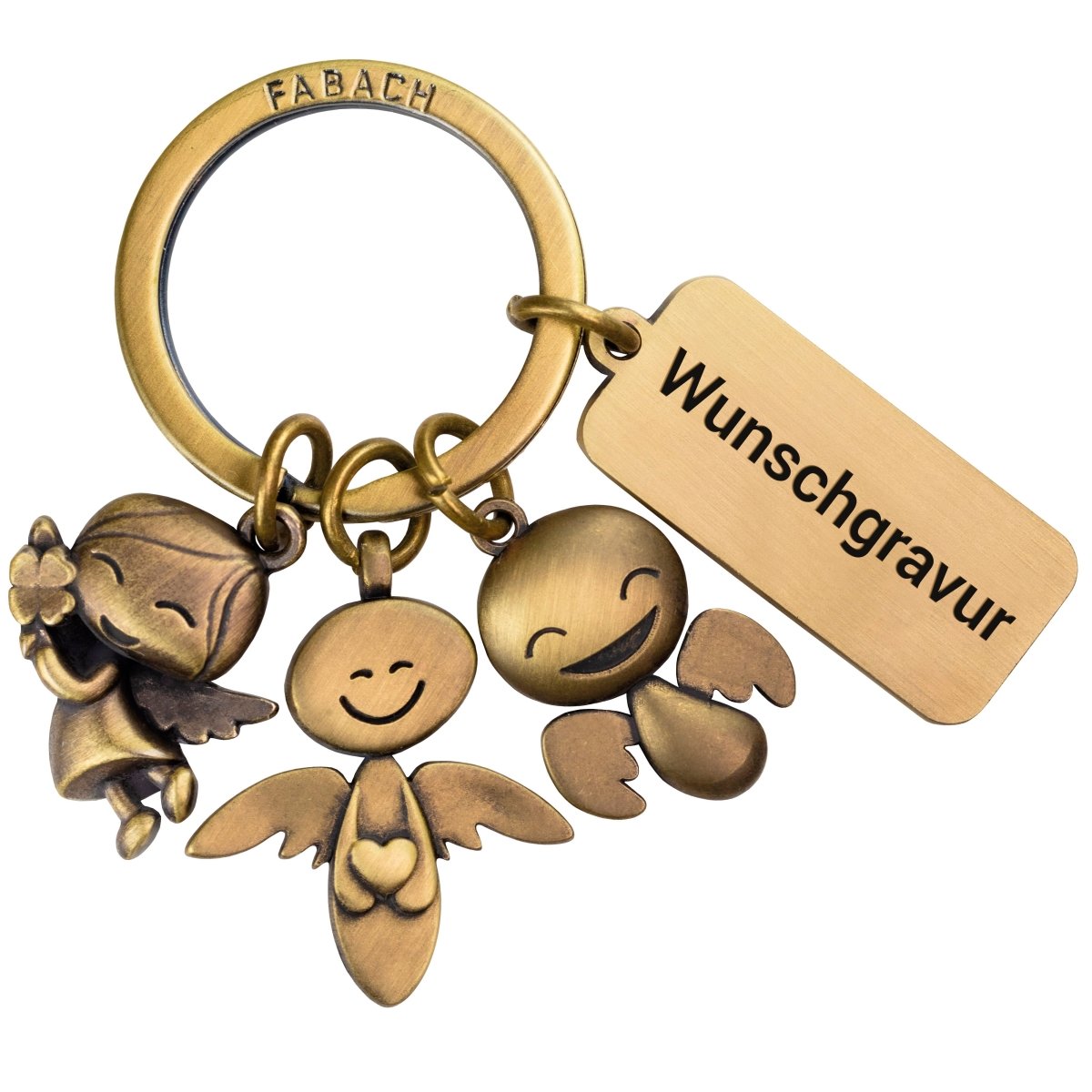 Porte-clés ange gardien "3 anges" - porte-bonheur ange avec gravure message "Les anges accompagnent votre chemin"
