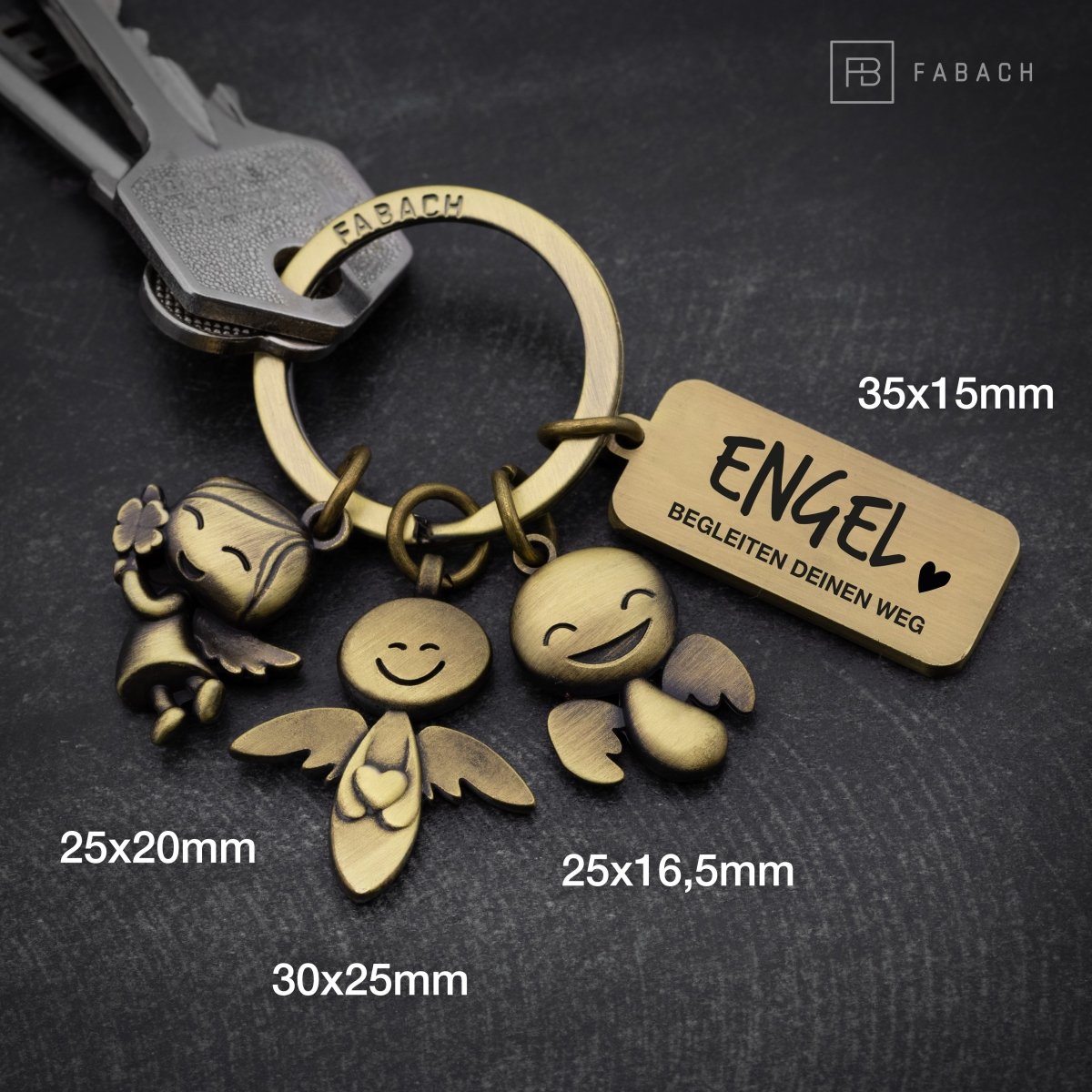 Porte-clés ange gardien "3 anges" - porte-bonheur ange avec gravure message "Les anges accompagnent votre chemin"