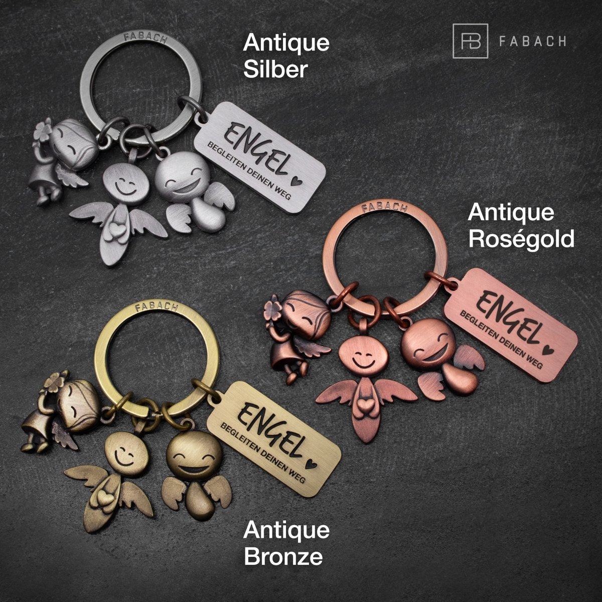 Porte-clés ange gardien "3 anges" - porte-bonheur ange avec gravure message "Les anges accompagnent votre chemin"