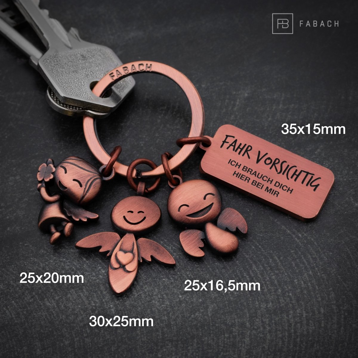 "3 Engel" Schutzengel Schlüsselanhänger - Engel Glücksbringer mit Botschaft Gravur "Fahr vorsichtig - Ich brauche Dich hier bei mir"