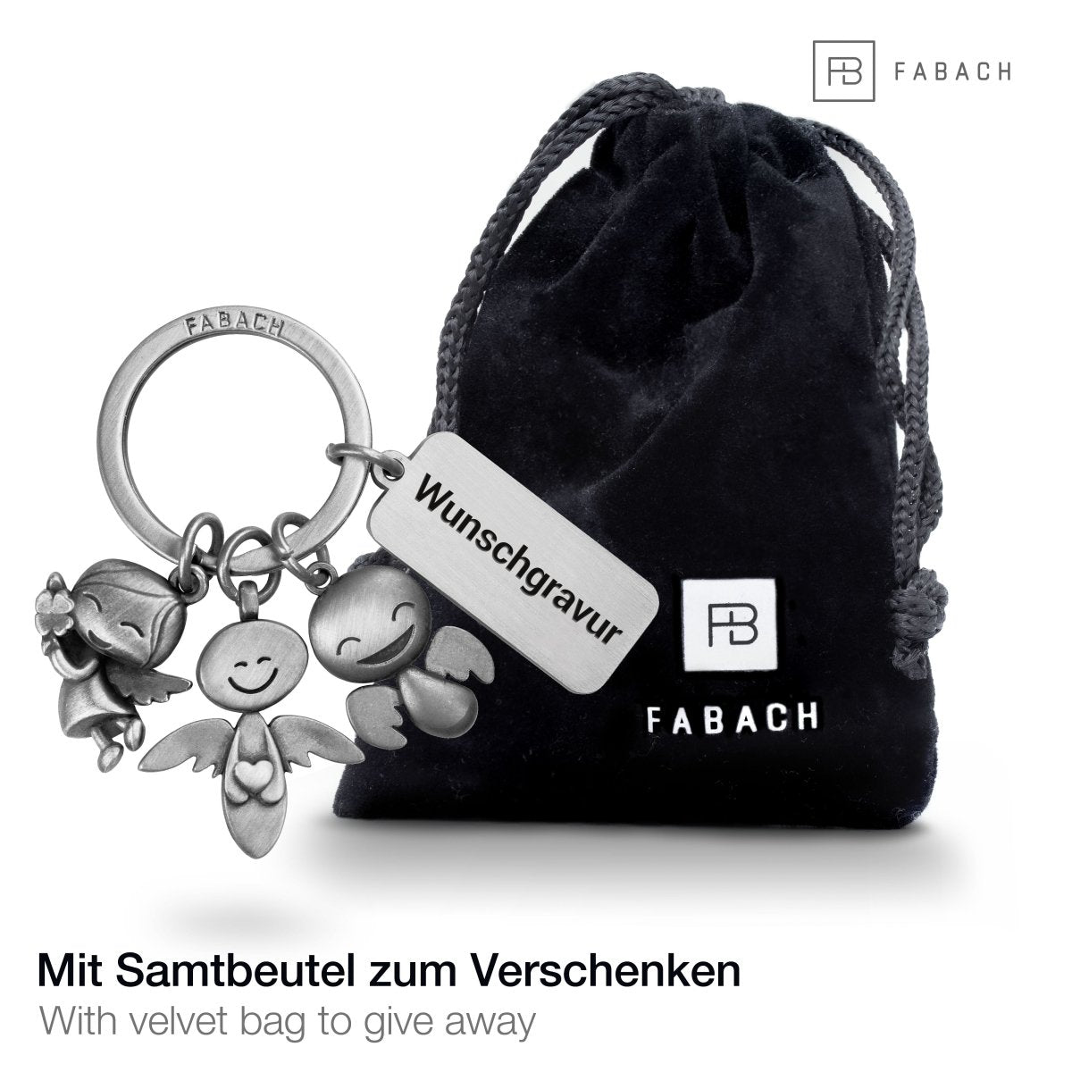 "3 Engel" Schutzengel Schlüsselanhänger - Engel Glücksbringer mit Botschaft Gravur "Fahre nie schneller als deine Schutzengel"