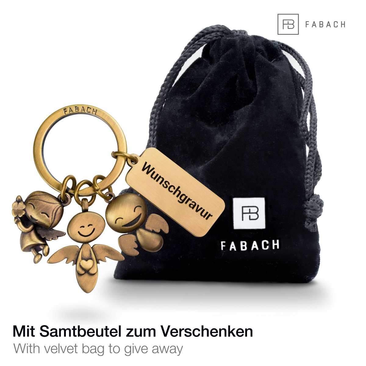 "3 Engel" Schutzengel Schlüsselanhänger - Engel Glücksbringer mit Botschaft Gravur "Wir beschützen Dich" - FABACH#farbe_antique bronze#botschaft_Eigene Gravur (+3.00€)