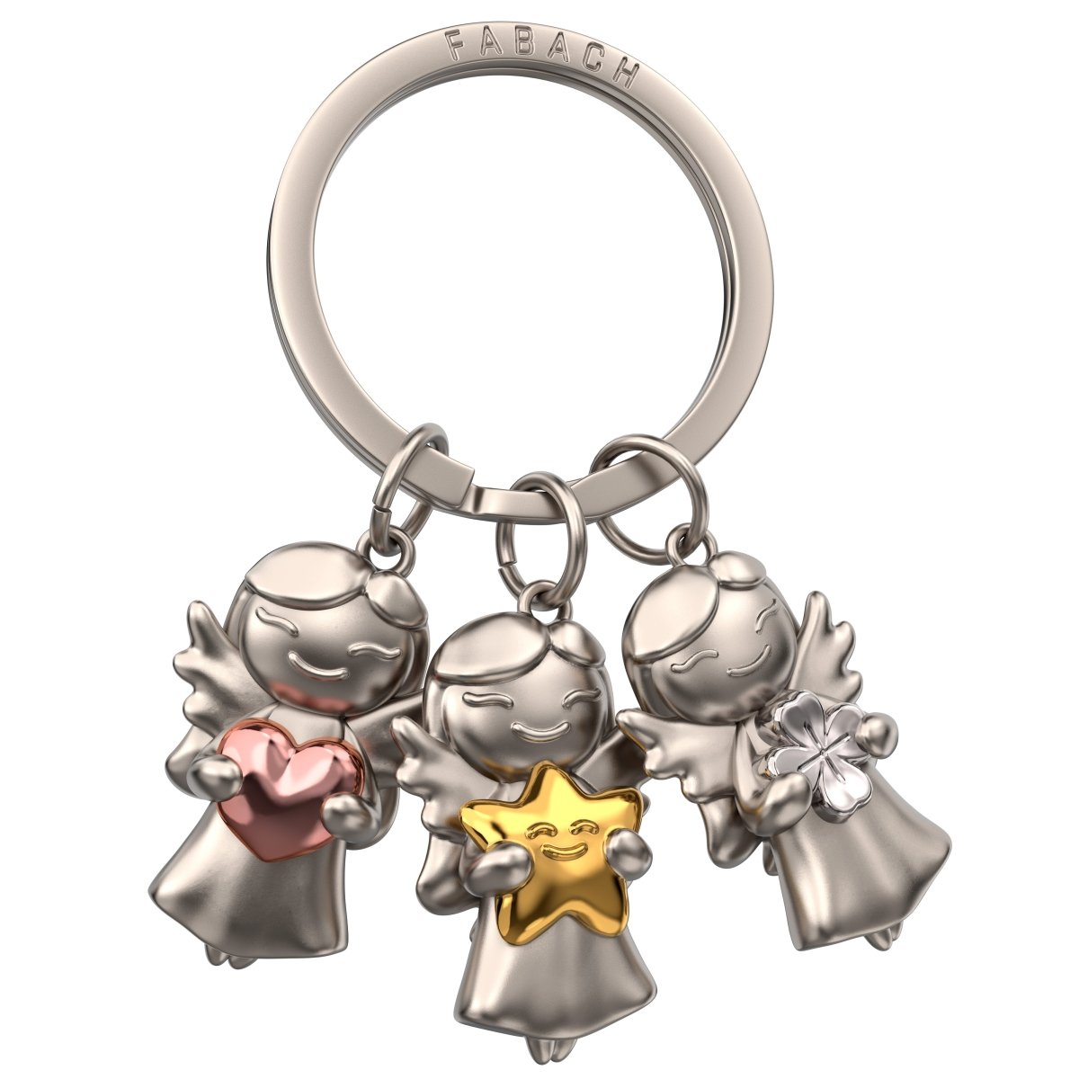 "3 Stars" Schutzengel Schlüsselanhänger - Engel Glücksbringer - Glücksengel mit Kleeblatt, Herz und Stern - FABACH – Die Schlüsselanhänger-Schmiede