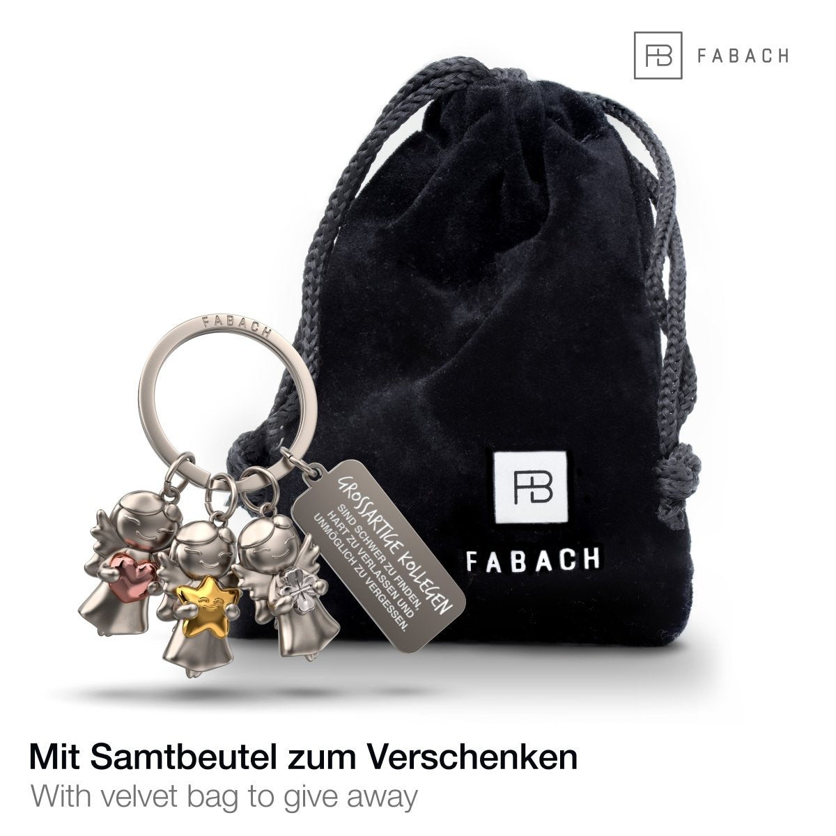 "3 Stars" Schutzengel Schlüsselanhänger - Engel Glücksbringer mit Gravur "Großartige Kollegen sind schwer zu finden, hart zu verlassen und unmöglich zu vergessen" - FABACH – Die Schlüsselanhänger-Schmiede