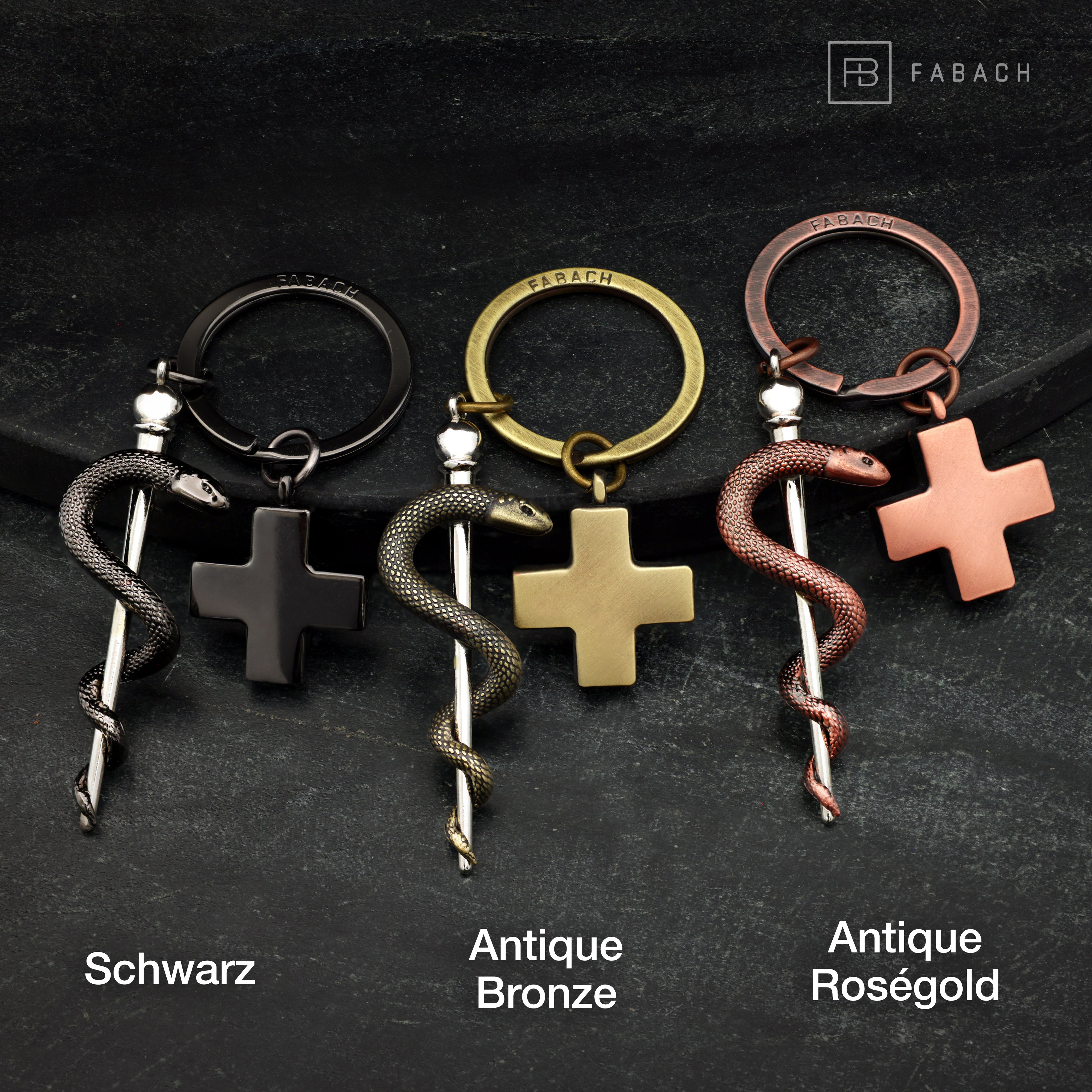 "Asklepiosstab" Schlüsselanhänger mit medizinischem Kreuz - Äskulapstab als Geschenk für Arzt Pfleger Krankenschwester