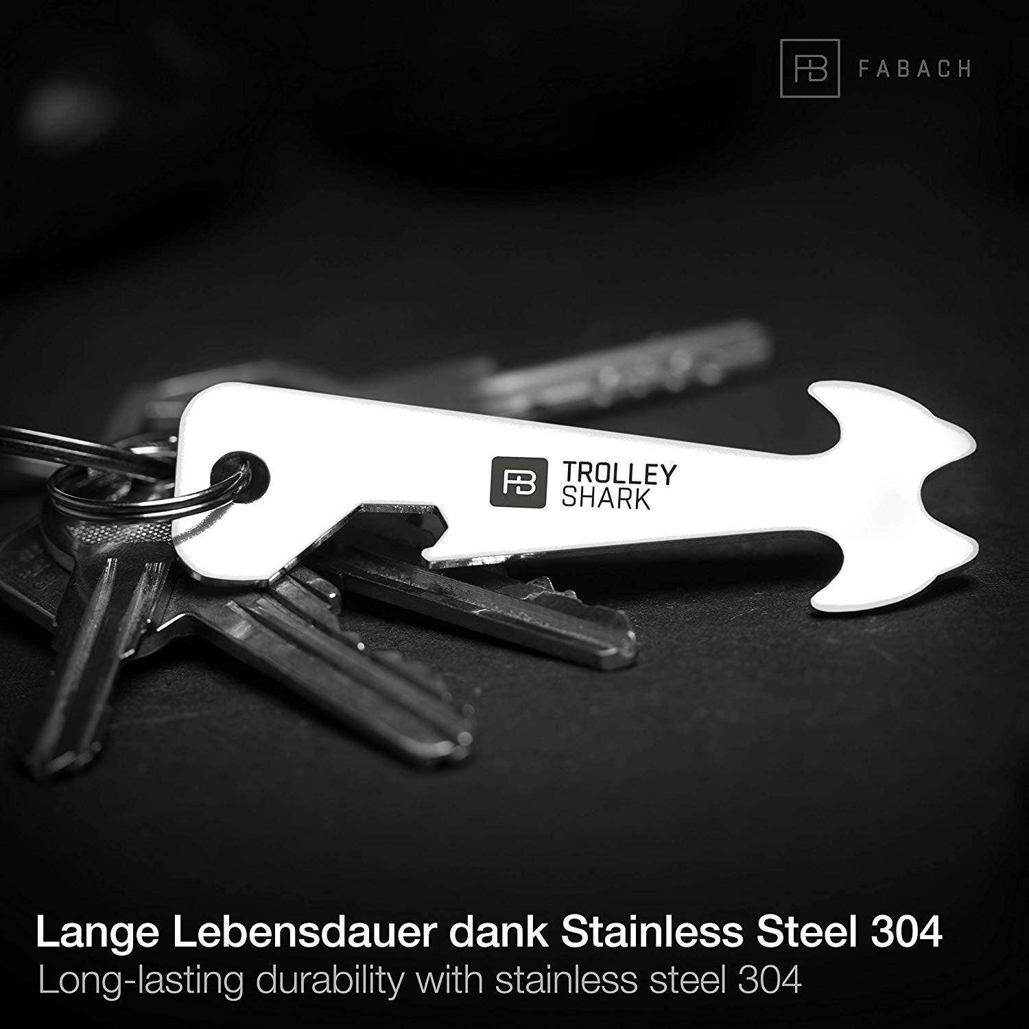 "Trolley Shark" (silber) Einkaufswagenlöser mit Flaschenöffner aus Edelstahl
