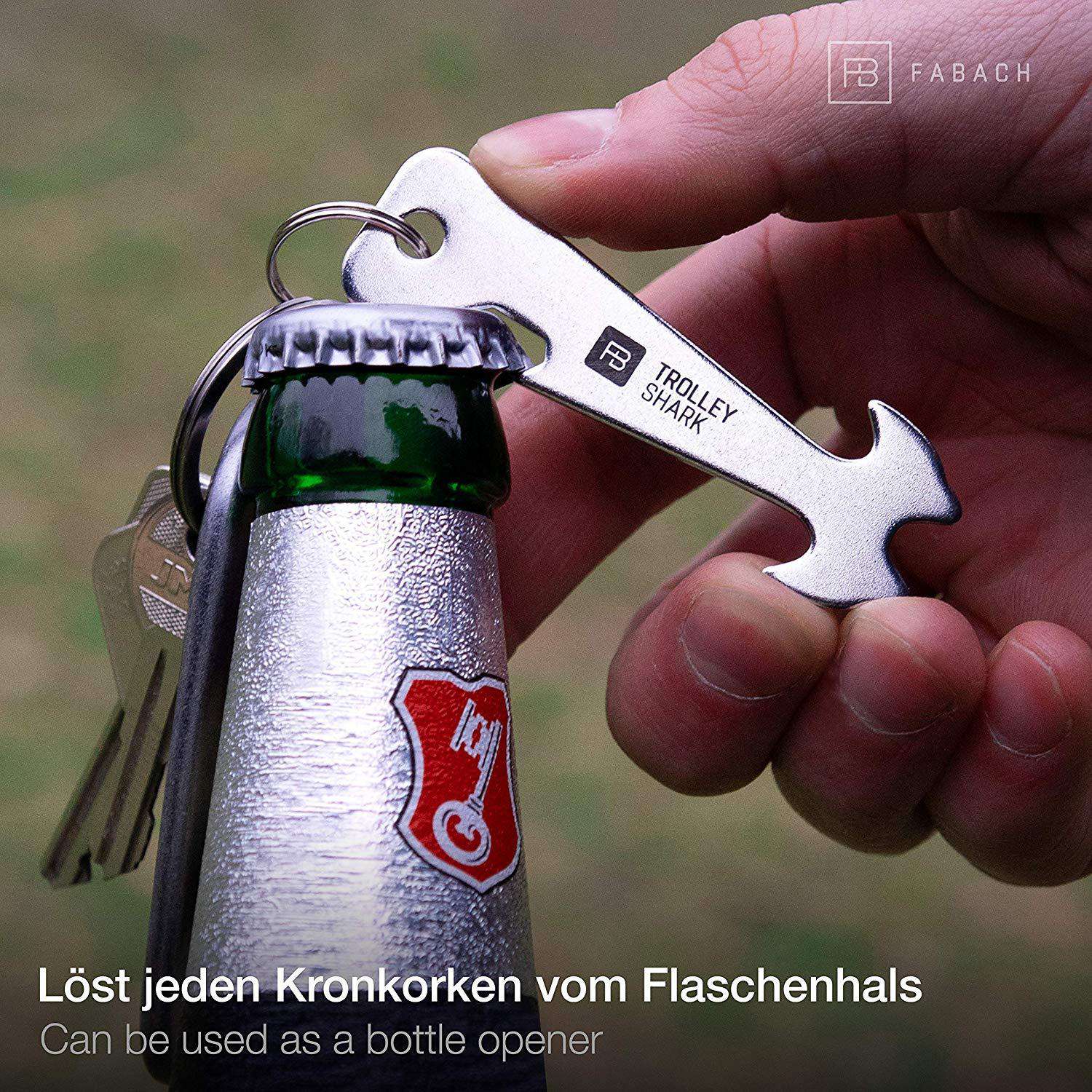"Trolley Shark" (silber) Einkaufswagenlöser mit Flaschenöffner aus Edelstahl