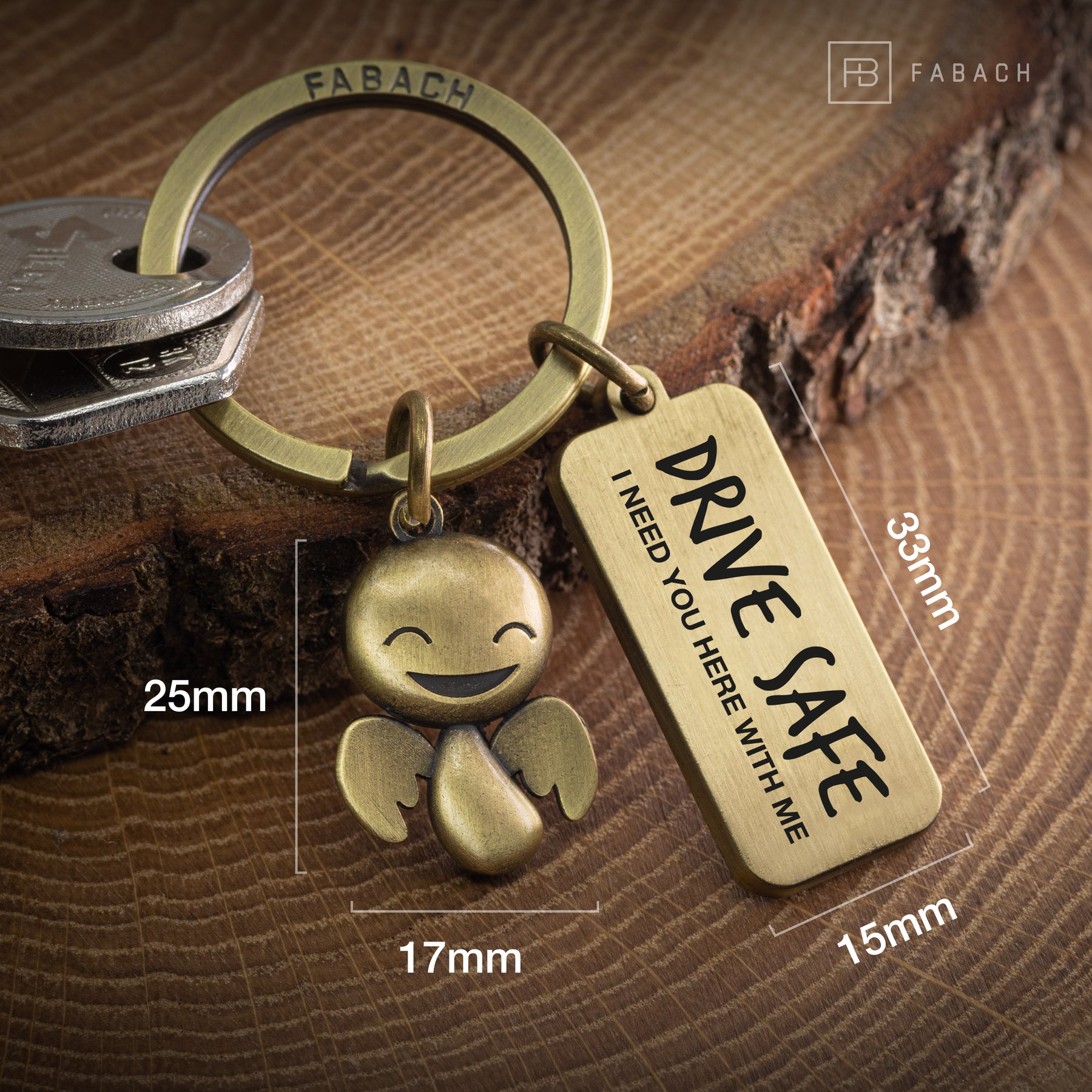 "Happy" Guardian Angel Keychain - Lucky Charm with Engraved Message "Drive safe"