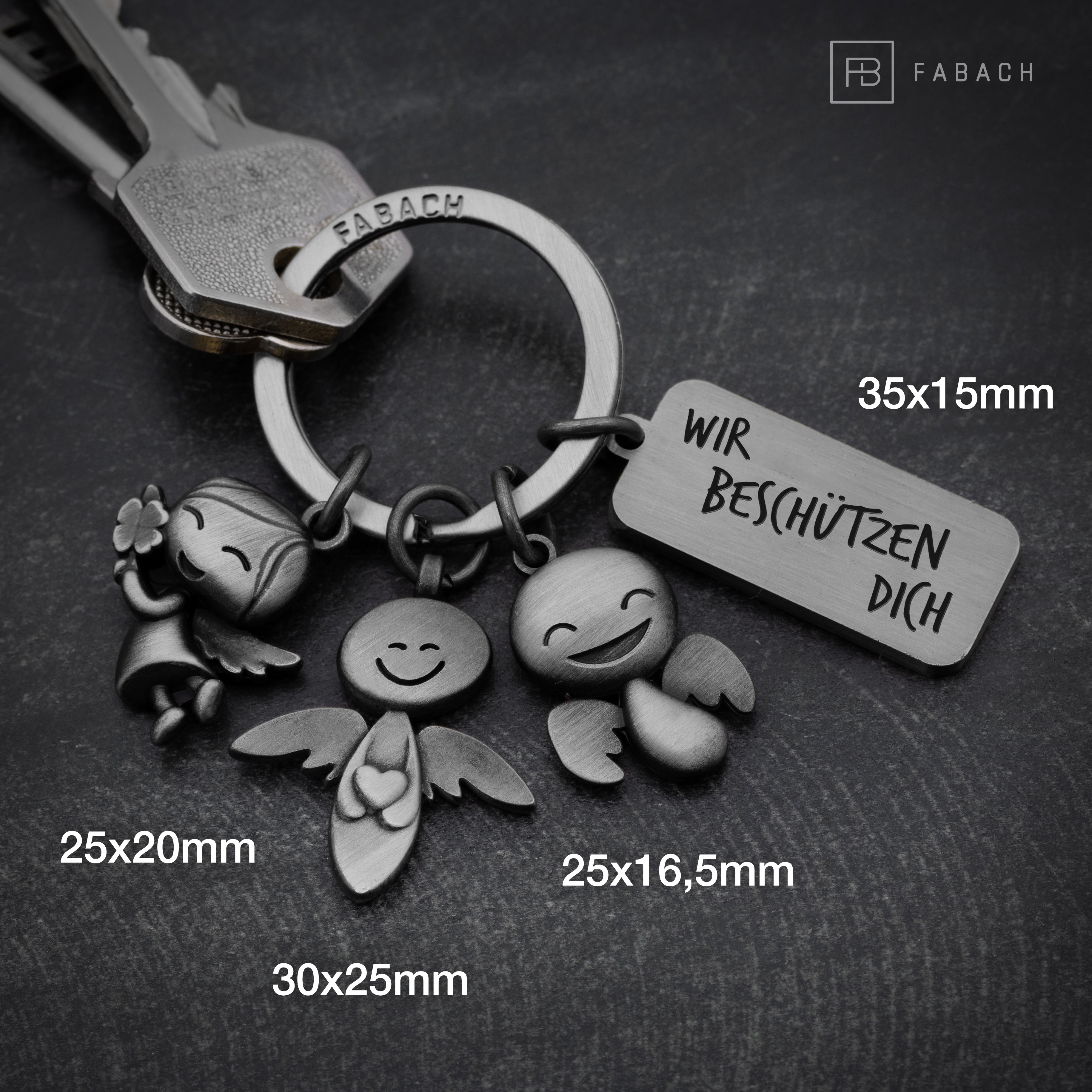 "3 Engel" Schutzengel Schlüsselanhänger - Engel Glücksbringer mit Botschaft Gravur "Wir beschützen Dich" - FABACH#botschaft_wir beschützen dich