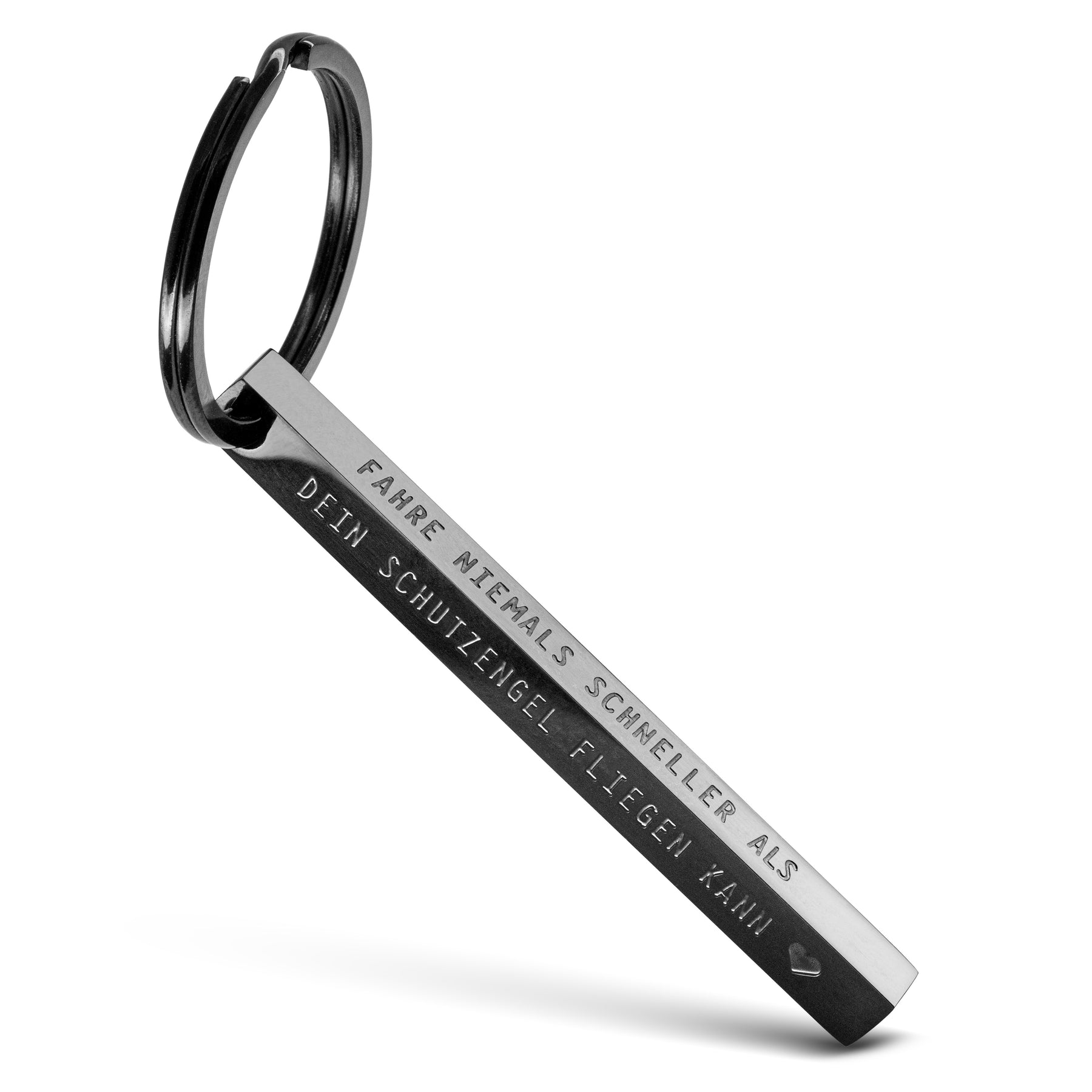 Porte-clés cuboïde "Cuboid" en acier inoxydable - pendentif bâton avec gravure "Ange Gardien"