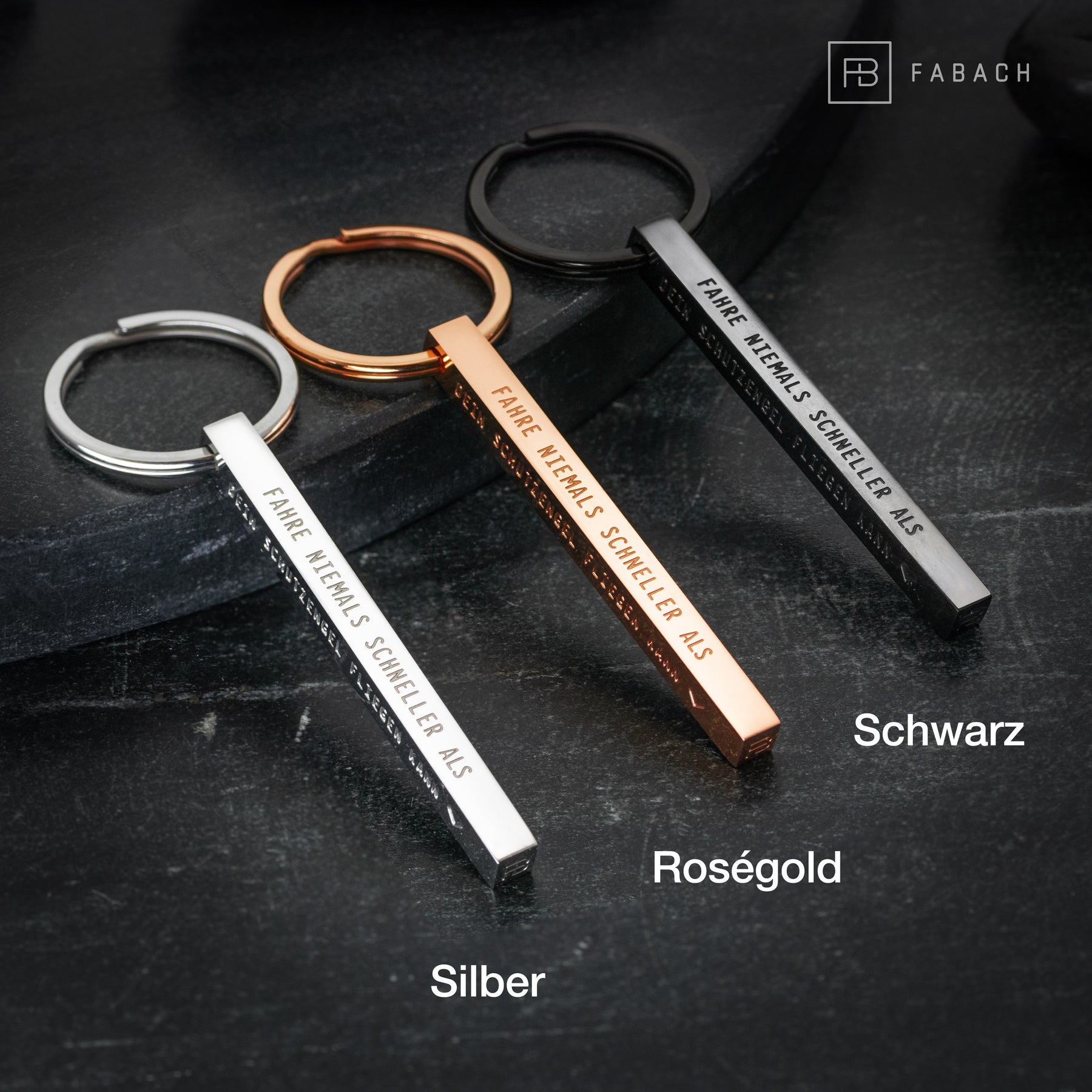 "Cuboid" Quader Schlüsselanhänger aus Edelstahl - Stäbchen Anhänger mit Gravur "Schutzengel"