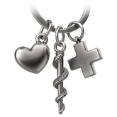 "Asklepiosstab" Schlüsselanhänger mit medizinischem Kreuz und Herz - Äskulapstab als Geschenk für Arzt Pfleger Krankenschwester - FABACH#farbe_antique silber