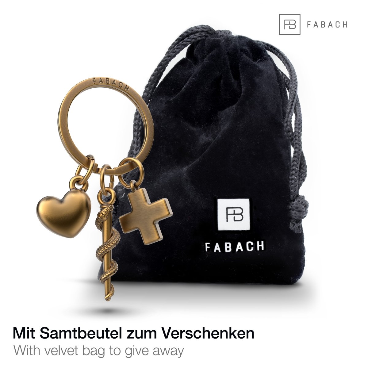 "Asklepiosstab" Schlüsselanhänger mit medizinischem Kreuz und Herz - Äskulapstab als Geschenk für Arzt Pfleger Krankenschwester - FABACH#farbe_antique bronze
