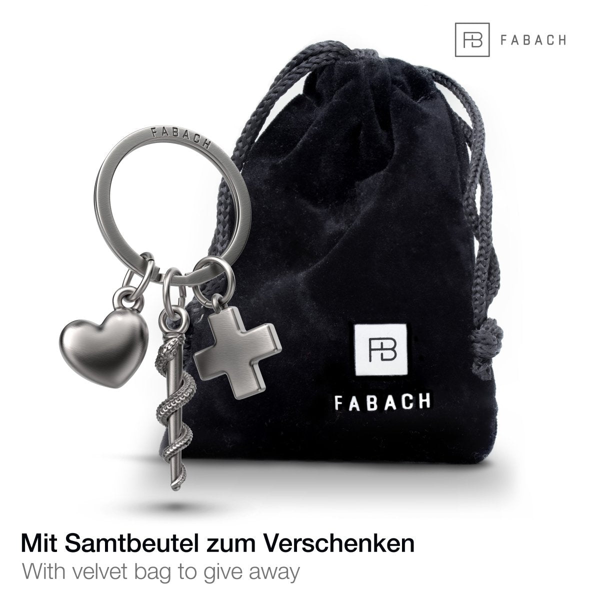 "Asklepiosstab" Schlüsselanhänger mit medizinischem Kreuz und Herz - Äskulapstab als Geschenk für Arzt Pfleger Krankenschwester - FABACH#farbe_antique silber