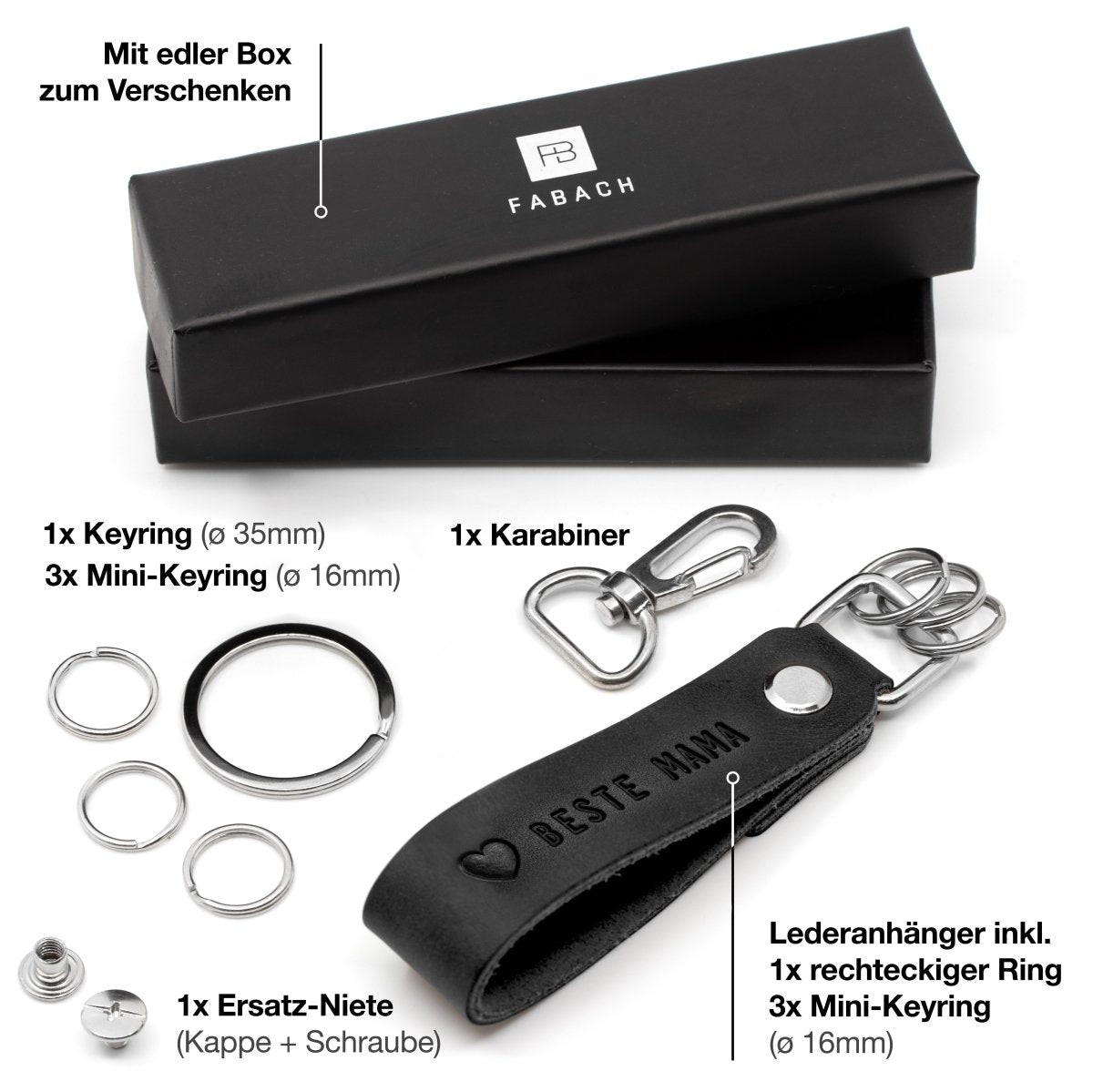 "Best Mom" leather keychain with interchangeable key ring