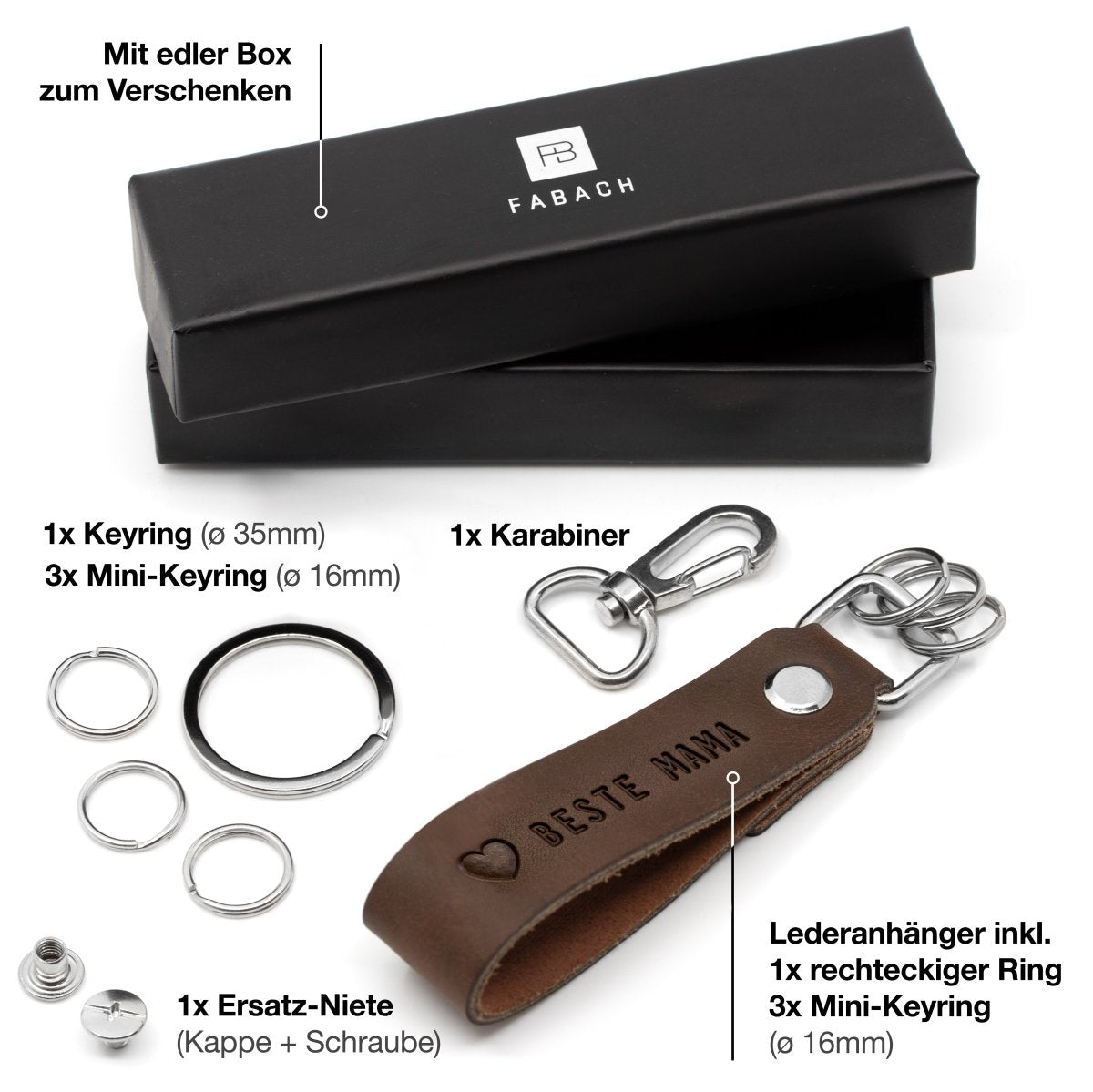 "Best Mom" leather keychain with interchangeable key ring