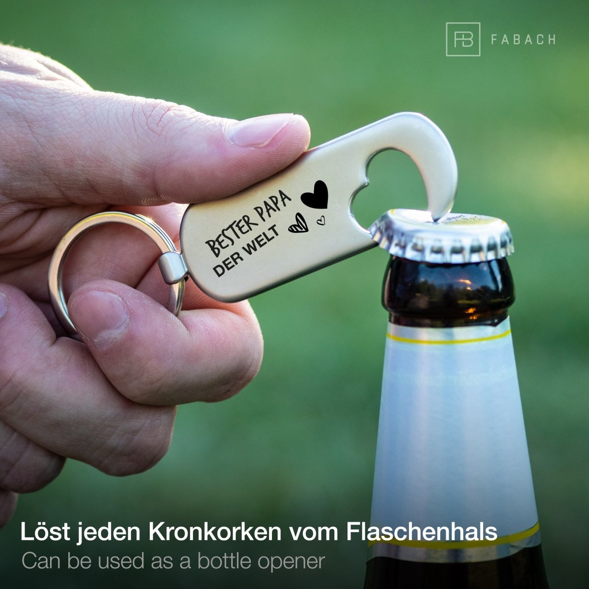 "Bester Papa der Welt" Schlüsselanhänger mit Flaschenöffner und Gravur - FABACH