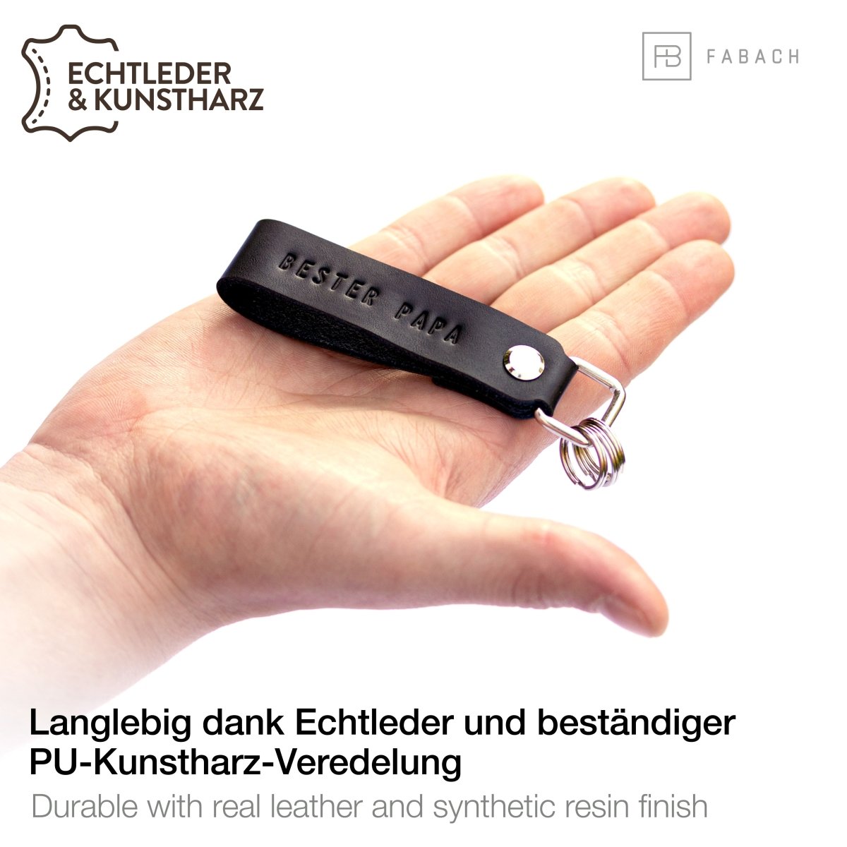 "Bester Papa" Leder-Schlüsselanhänger mit wechselbarem Schlüsselring - FABACH#farbe_schwarz
