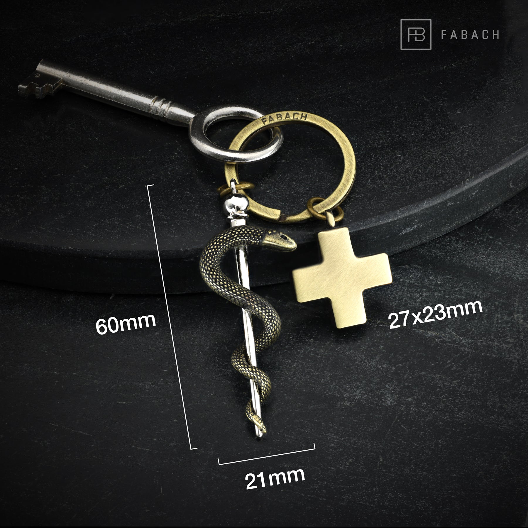 "Asklepiosstab" Schlüsselanhänger mit medizinischem Kreuz - Äskulapstab als Geschenk für Arzt Pfleger Krankenschwester