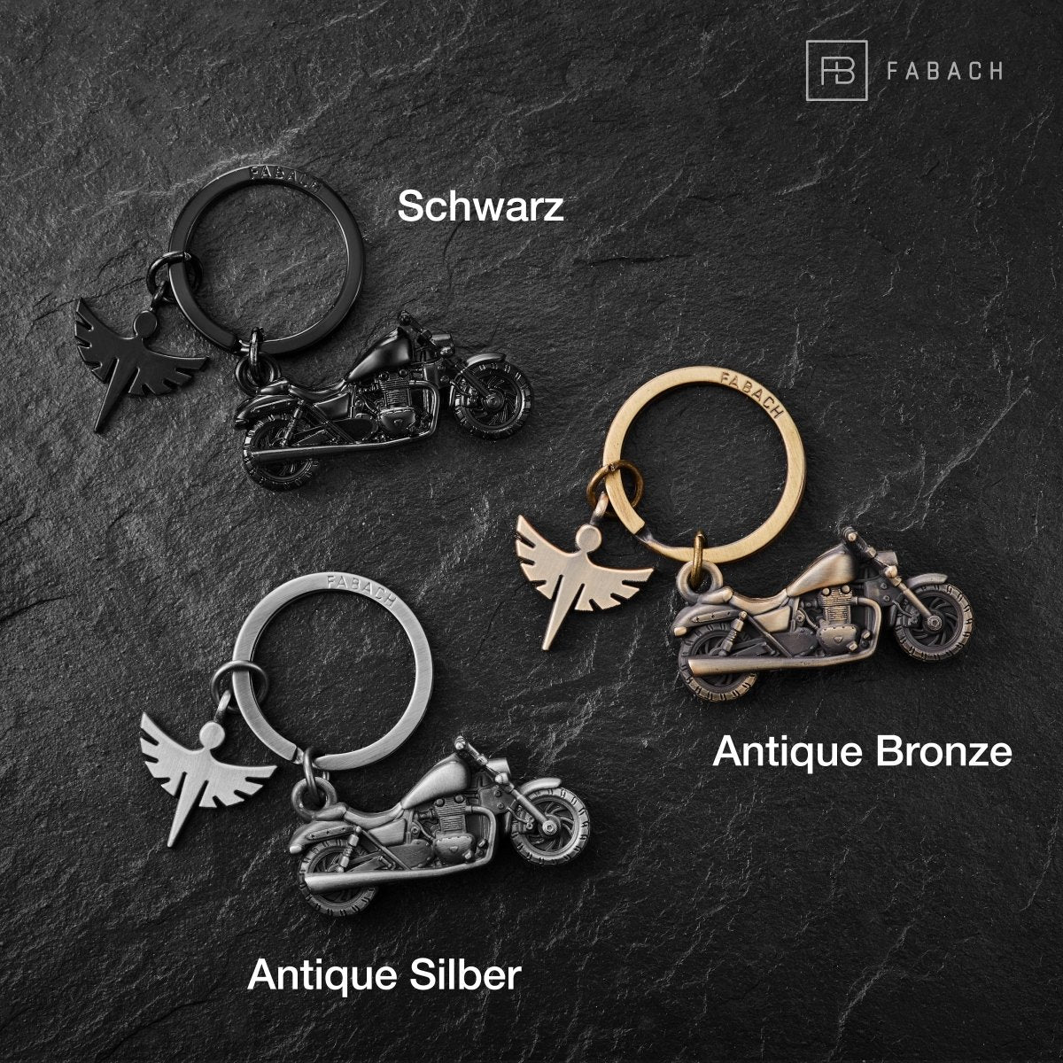 "Chopper" Motorrad Schlüsselanhänger mit Schutzengel - Engel Glücksbringer für Motorradfahrer Chopper Fans - FABACH – Die Schlüsselanhänger-Schmiede
