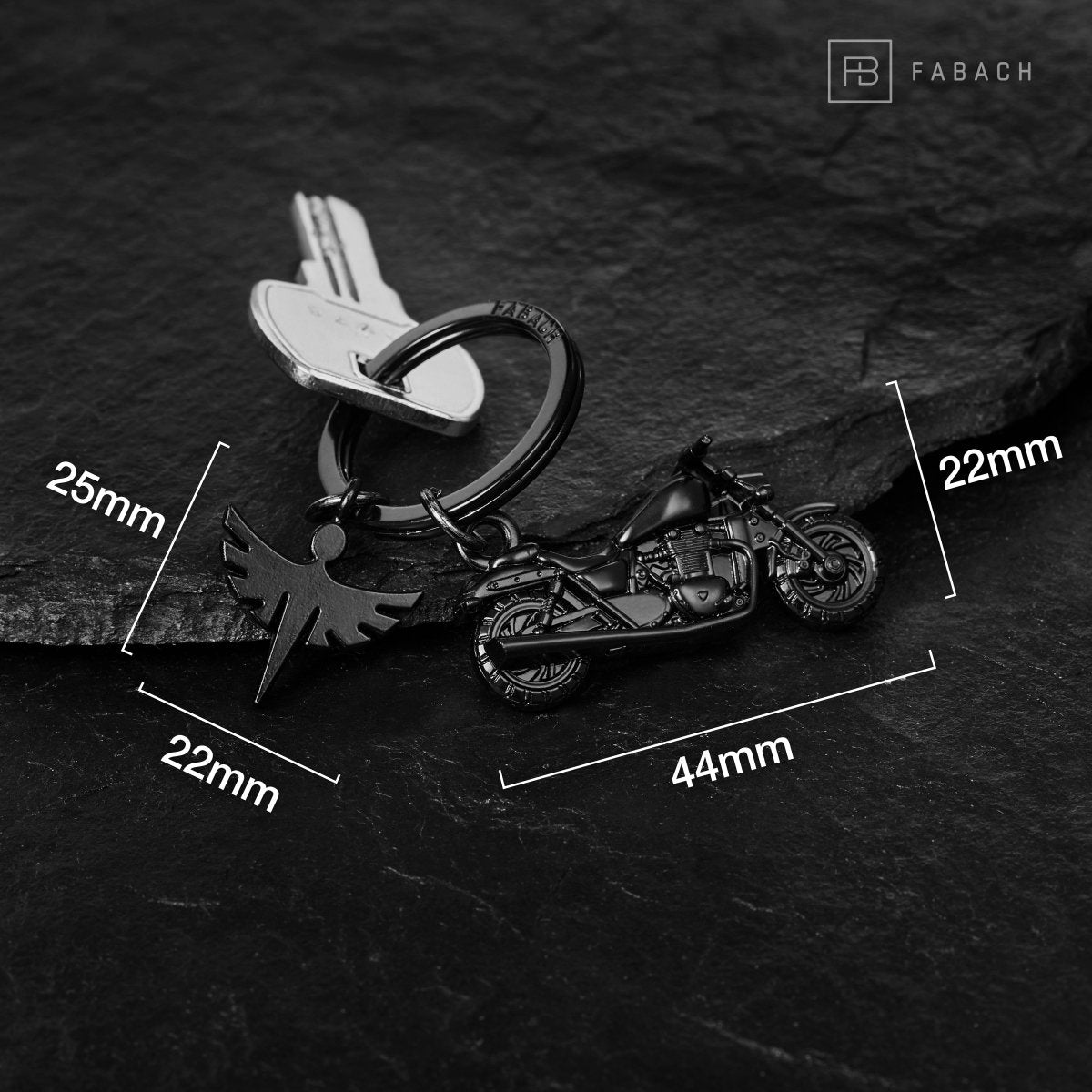 "Chopper" Motorrad Schlüsselanhänger mit Schutzengel - Engel Glücksbringer für Motorradfahrer Chopper Fans - FABACH#farbe_schwarz