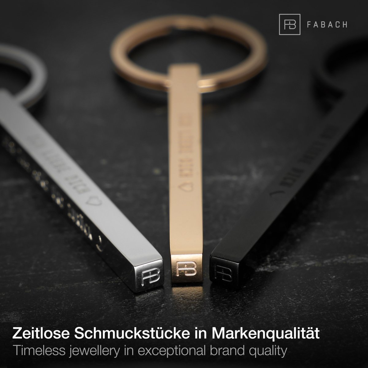 "Cuboid" Quader Schlüsselanhänger aus Edelstahl - Stäbchen Anhänger mit Gravur "Ich liebe dich bis zum Mond" - FABACH