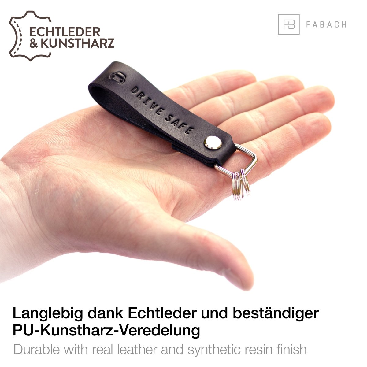 "Drive Safe" Leder-Schlüsselanhänger mit wechselbarem Schlüsselring - FABACH#farbe_schwarz