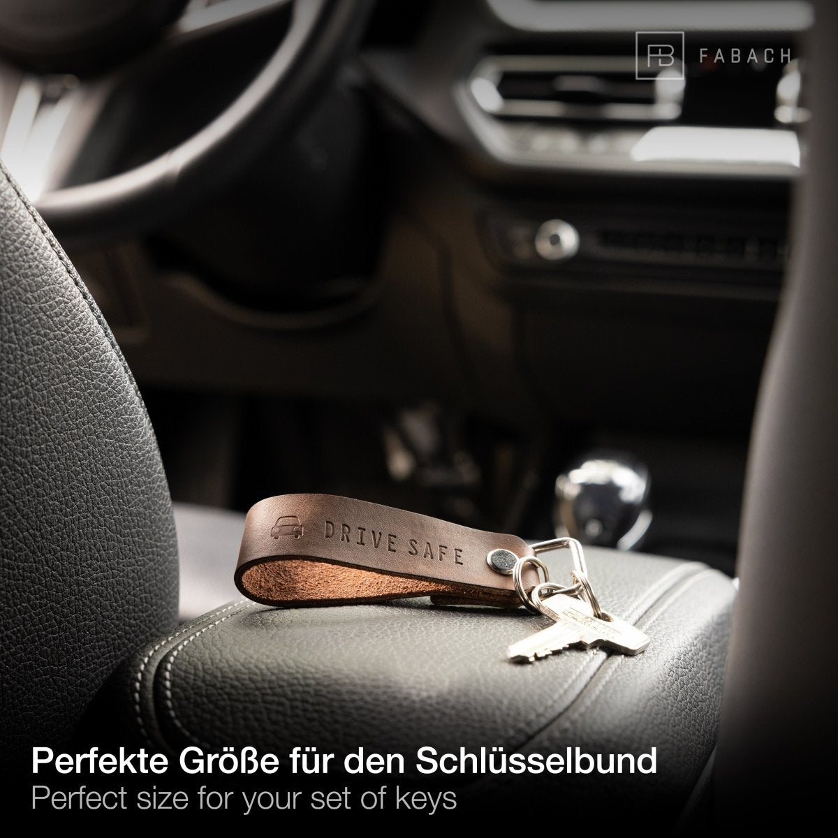 "Drive Safe" Leder-Schlüsselanhänger mit wechselbarem Schlüsselring - FABACH