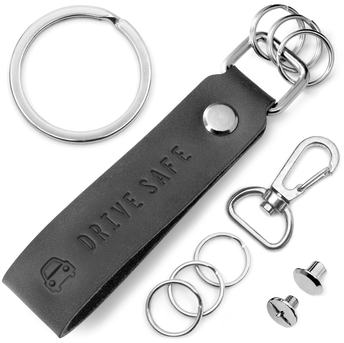 "Drive Safe" Leder-Schlüsselanhänger mit wechselbarem Schlüsselring