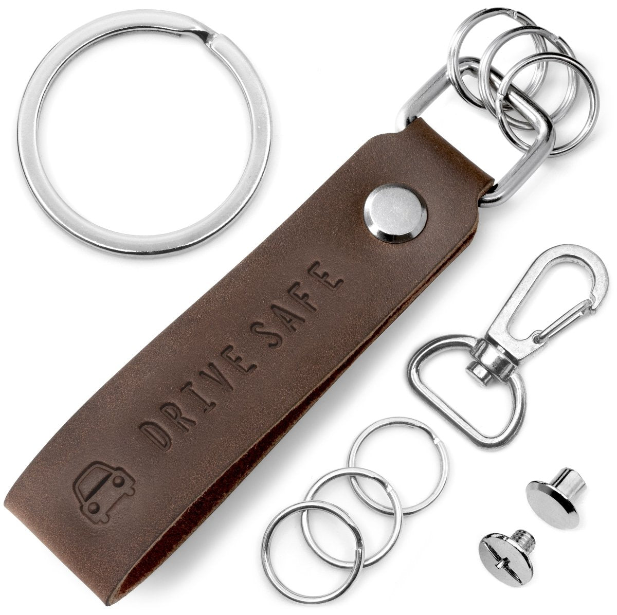 "Drive Safe" Leder-Schlüsselanhänger mit wechselbarem Schlüsselring