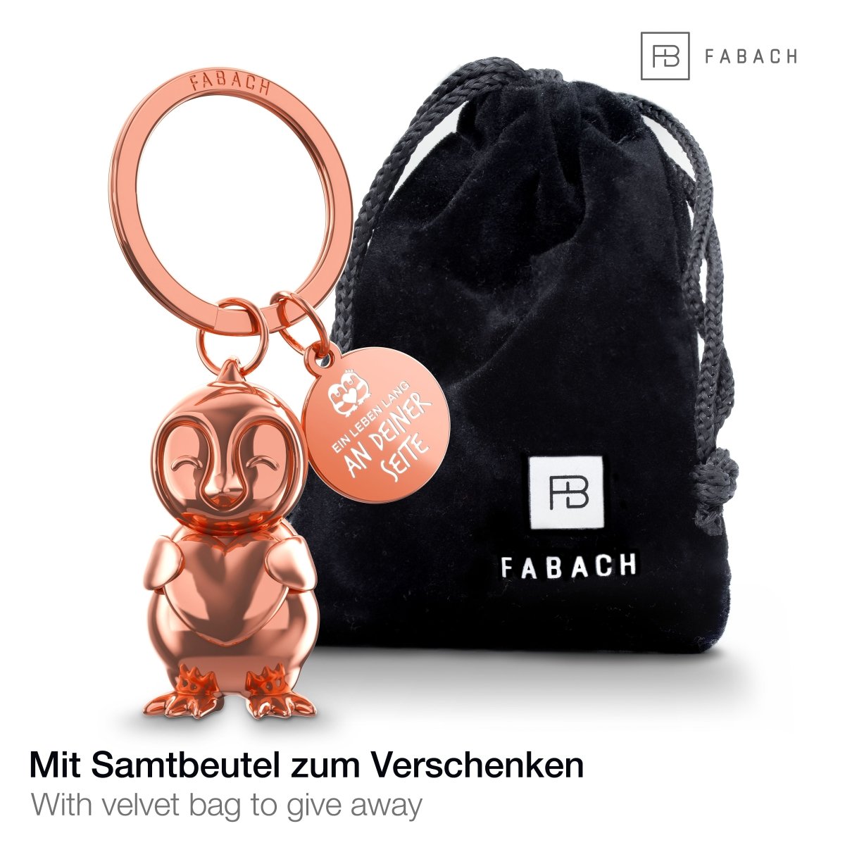 "Ein Leben lang an Deiner Seite" Pinguin Schlüsselanhänger "Frosty" mit Gravur - Süßer Pinguin Glücksbringer als Geschenk für Partner