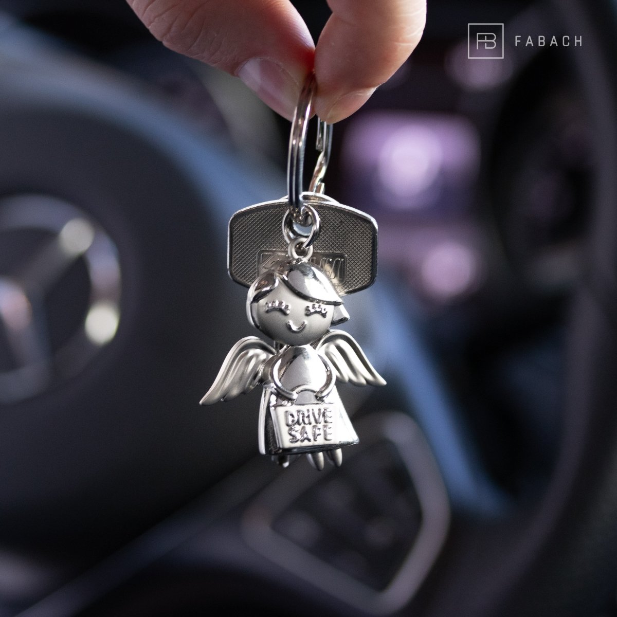 "Emmy" Schutzengel Schlüsselanhänger - Auto Glücksbringer Engel mit Botschaft "Drive Safe" - FABACH