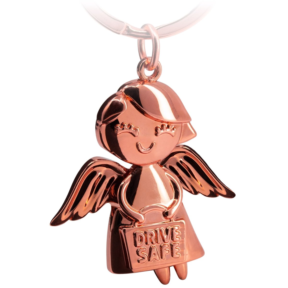 "Emmy" Schutzengel Schlüsselanhänger - Auto Glücksbringer Engel mit Botschaft "Drive Safe" - FABACH#farbe_roségold