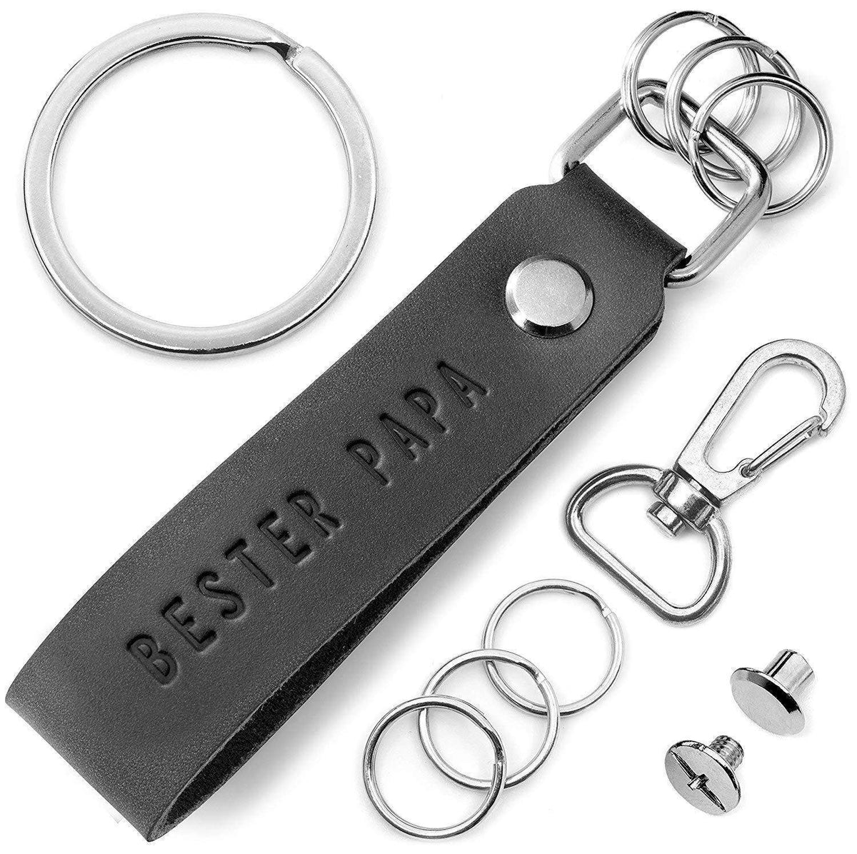 FABACH Leder Schlüsselanhänger mit wechselbarem Schlüsselring in Geschenkbox - Papa Geschenk Anhänger für Vatertag und Geburtstag mit Bester Papa Gravur - Schlüsselband Schlüsselhalter - FABACH#farbe_schwarz