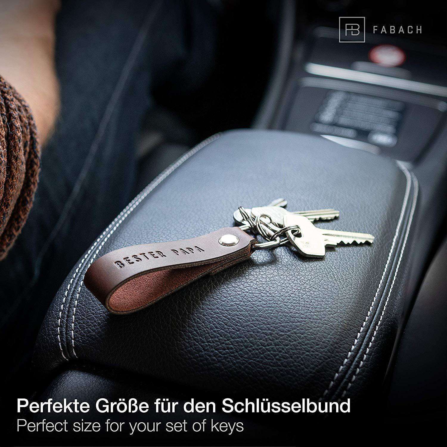 FABACH Leder Schlüsselanhänger mit wechselbarem Schlüsselring in Geschenkbox - Papa Geschenk Anhänger für Vatertag und Geburtstag mit Bester Papa Gravur - Schlüsselband Schlüsselhalter - FABACH#farbe_braun