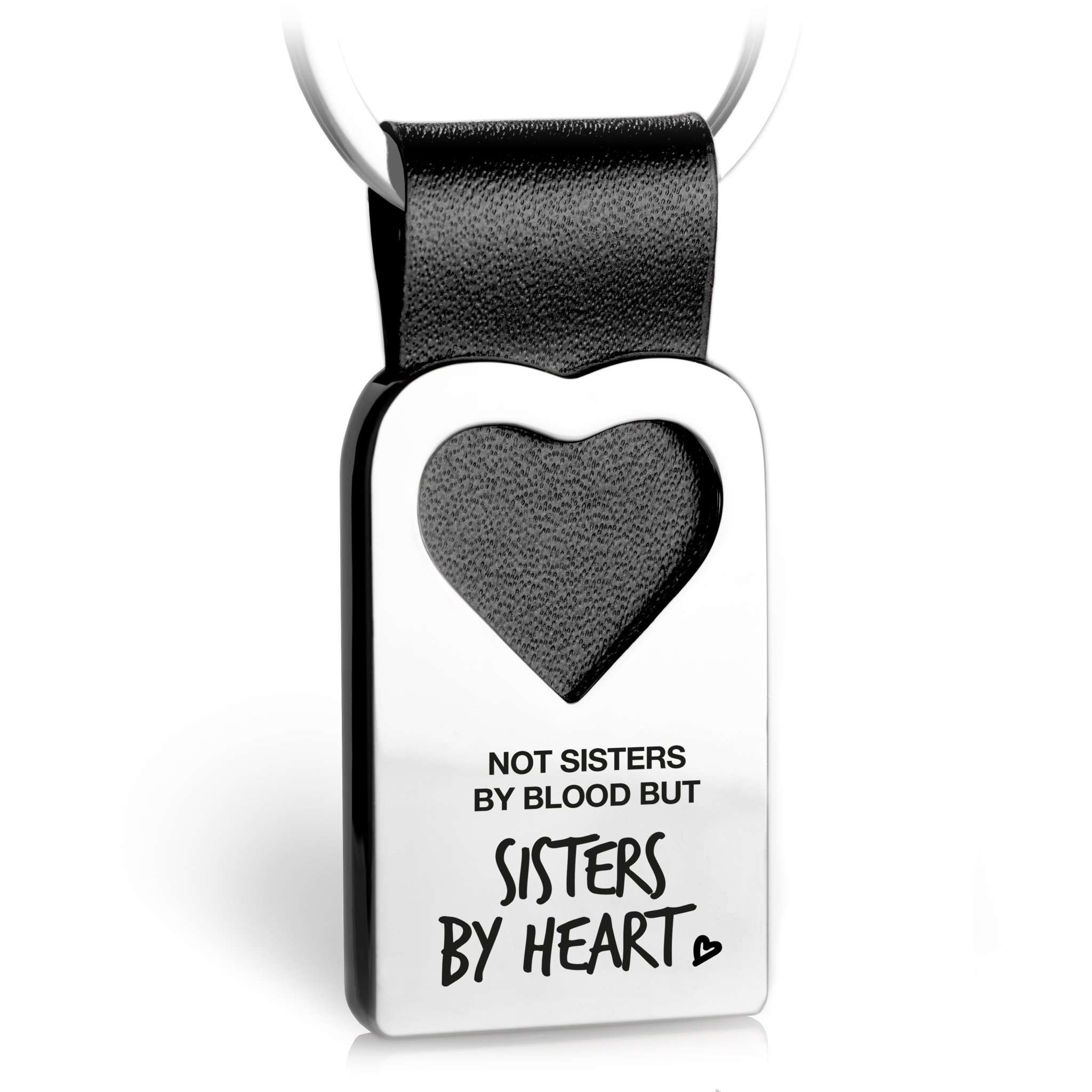 "Not sisters by blood but sisters by heart" Herz-Schlüsselanhänger mit Gravur aus Leder - FABACH