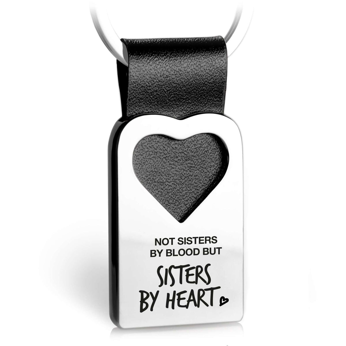 "Not sisters by blood but sisters by heart" Herz-Schlüsselanhänger mit Gravur aus Leder - FABACH