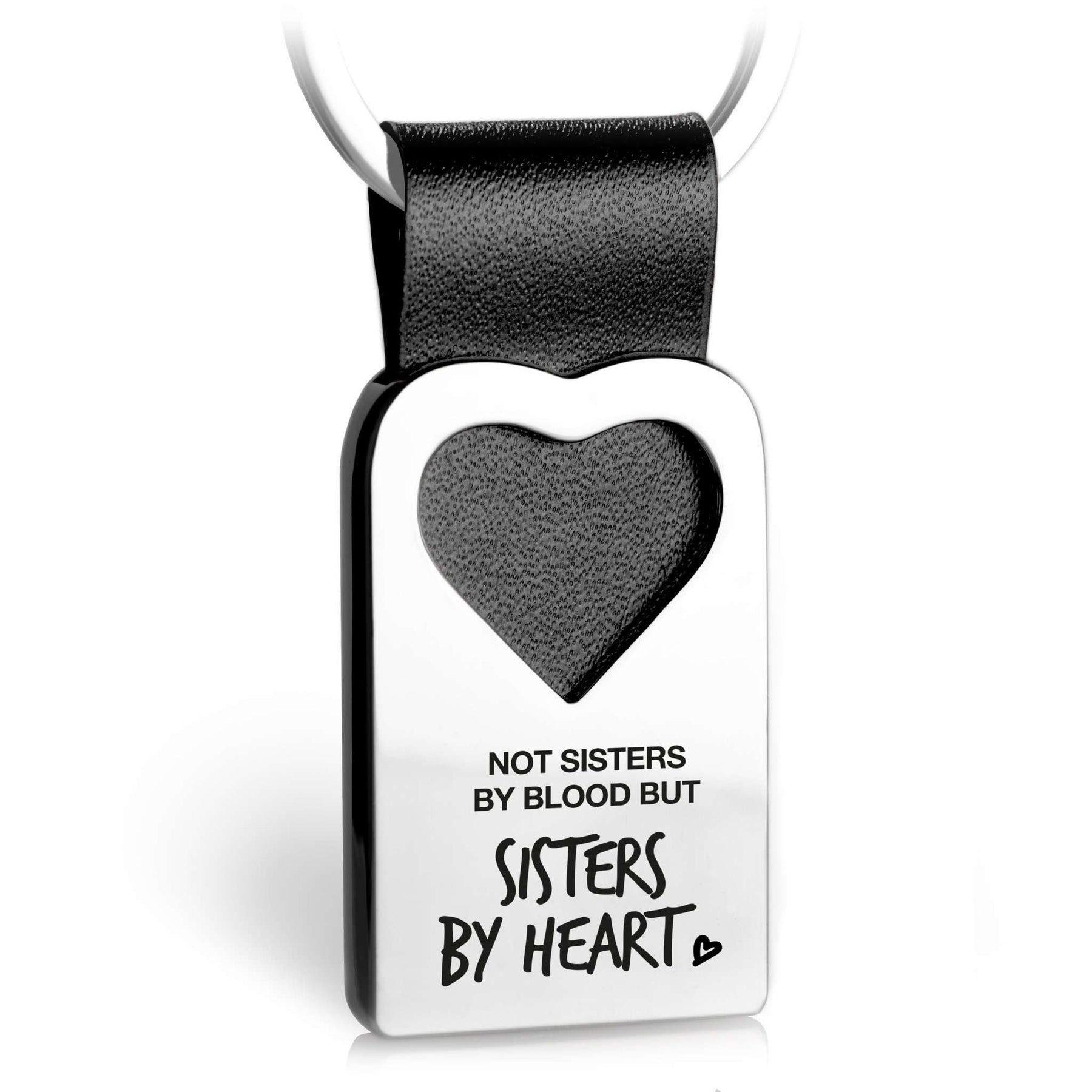 "Not sisters by blood but sisters by heart" Herz-Schlüsselanhänger mit Gravur aus Leder - FABACH