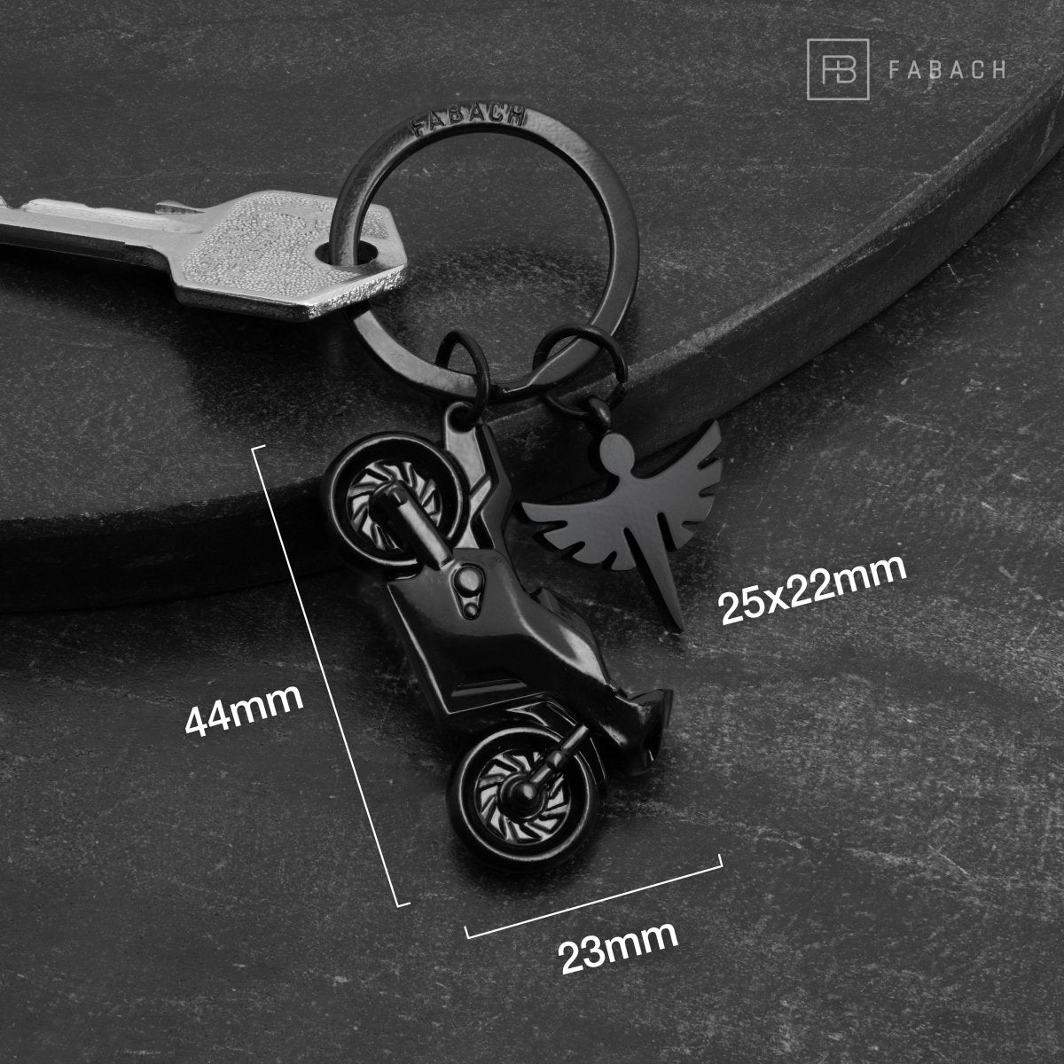 "Fabiel mit Motorrad" Schutzengel Schlüsselanhänger Motorrad - Engel Glücksbringer Motorradfahrer - FABACH#farbe_schwarz