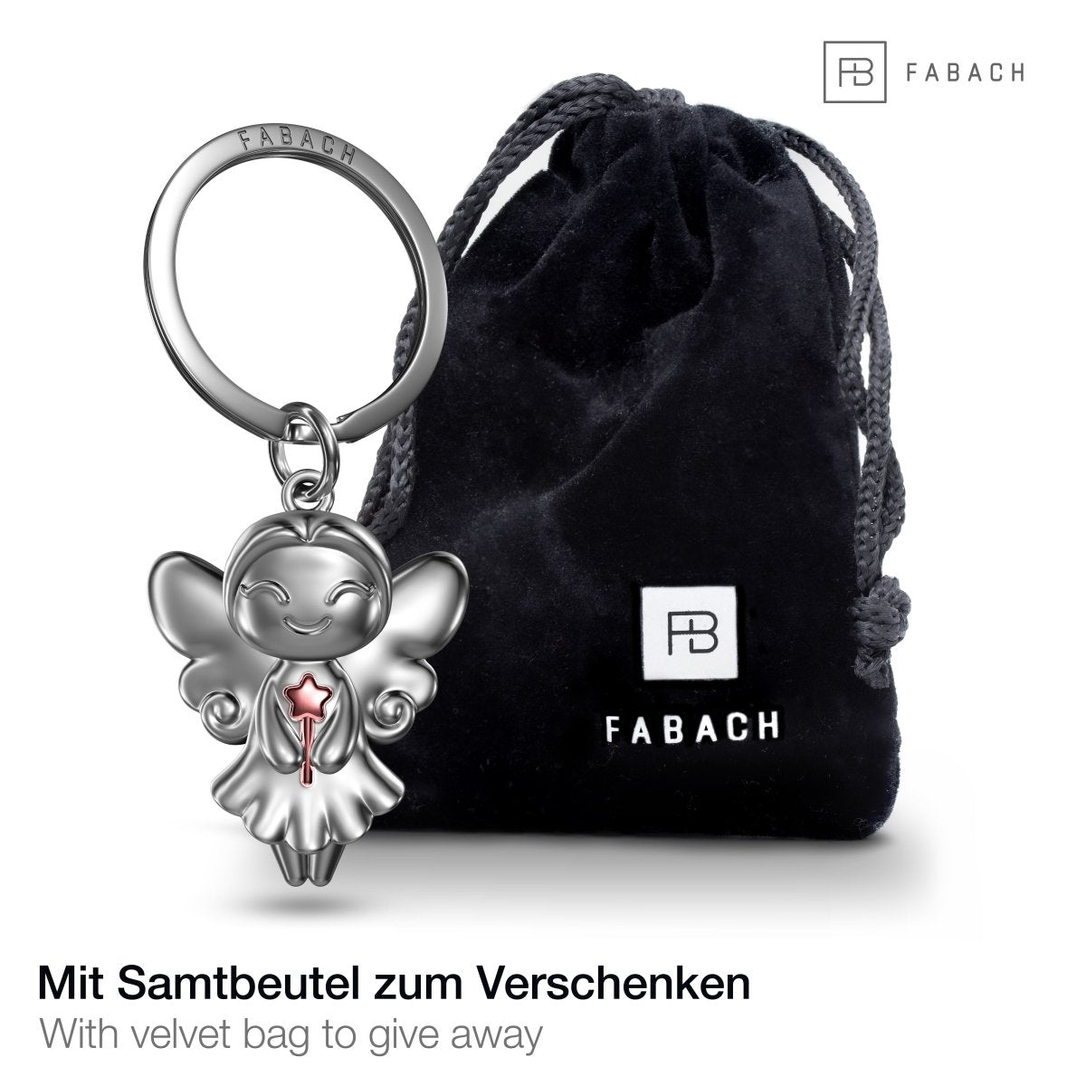 "Fairy" Schlüsselanhänger Fee mit Zauberstab - Niedlicher Glücksbringer Wunschfee Wunscherfüller - FABACH#farbe_roségold