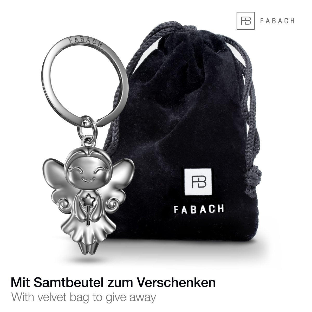 "Fairy" Schlüsselanhänger Fee mit Zauberstab - Niedlicher Glücksbringer Wunschfee Wunscherfüller - FABACH#farbe_silber