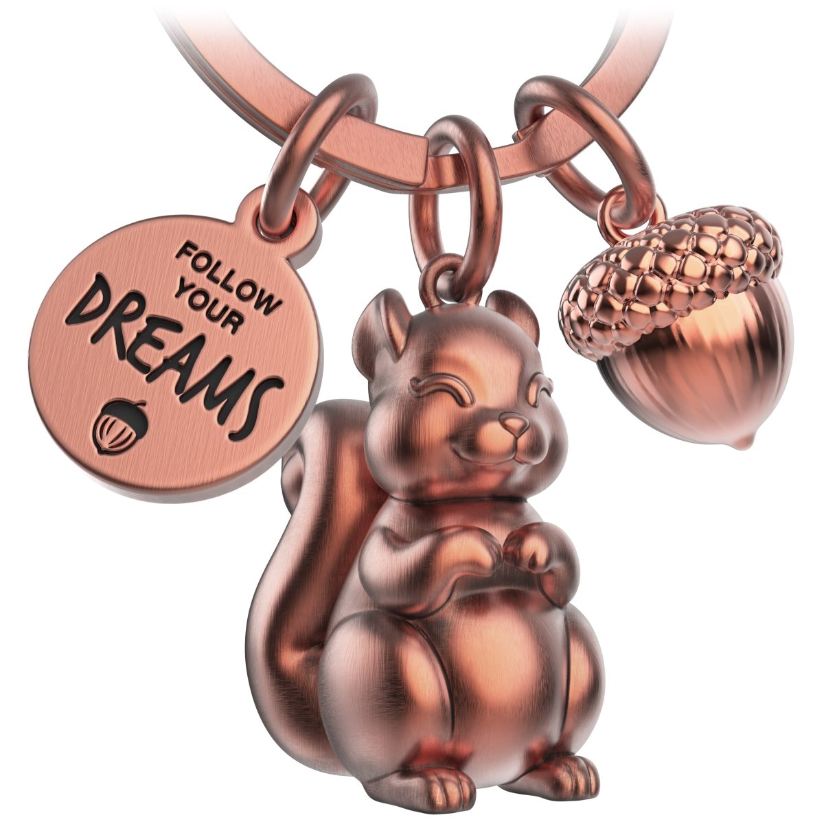 "Follow your Dreams" Eichhörnchen Schlüsselanhänger "Skippy" mit Gravur - Süßer Glücksbringer Mutmacher - FABACH#farbe_antique roségold