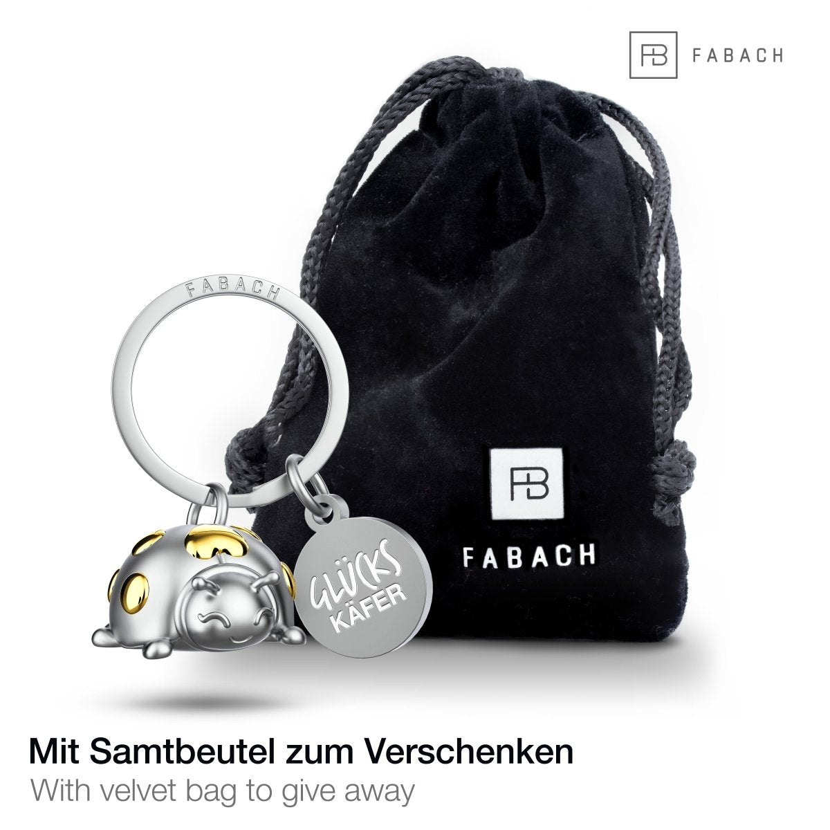 "Glückskäfer" Marienkäfer Schlüsselanhänger "Marie" mit Gravur - Liebevoller Glücksbringer mit Herz - FABACH#Farbe_Gold