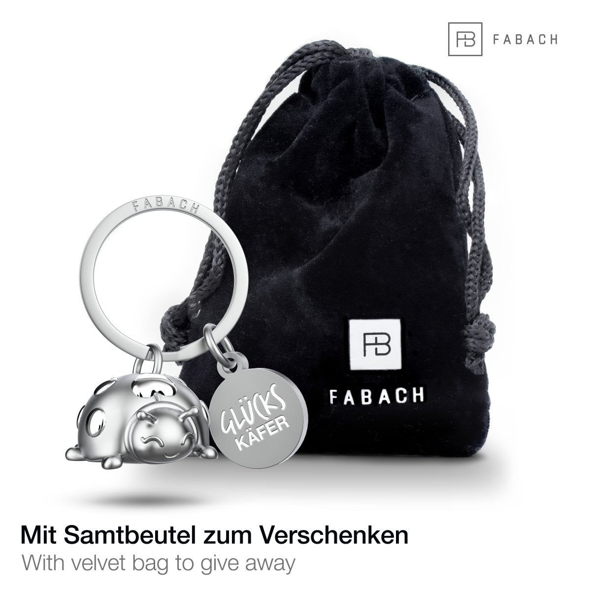 "Glückskäfer" Marienkäfer Schlüsselanhänger "Marie" mit Gravur - Liebevoller Glücksbringer mit Herz - FABACH#Farbe_Silber