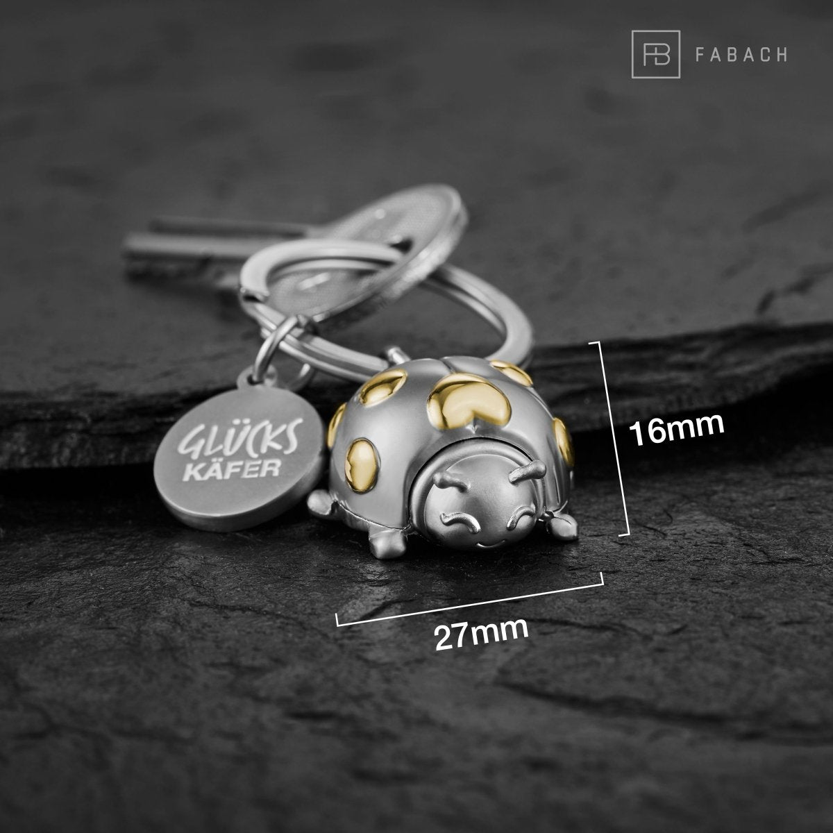 "Glückskäfer" Marienkäfer Schlüsselanhänger "Marie" mit Gravur - Liebevoller Glücksbringer mit Herz - FABACH#Farbe_Gold