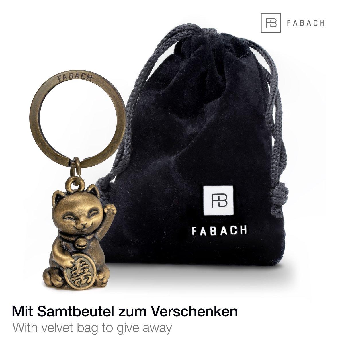 Glückskatze Winkekatze Schlüsselanhänger "Maneki Neko" - Süßer Lucky Cat Katze Anhänger - Katze Glücksbringer - FABACH#farbe_antique bronze
