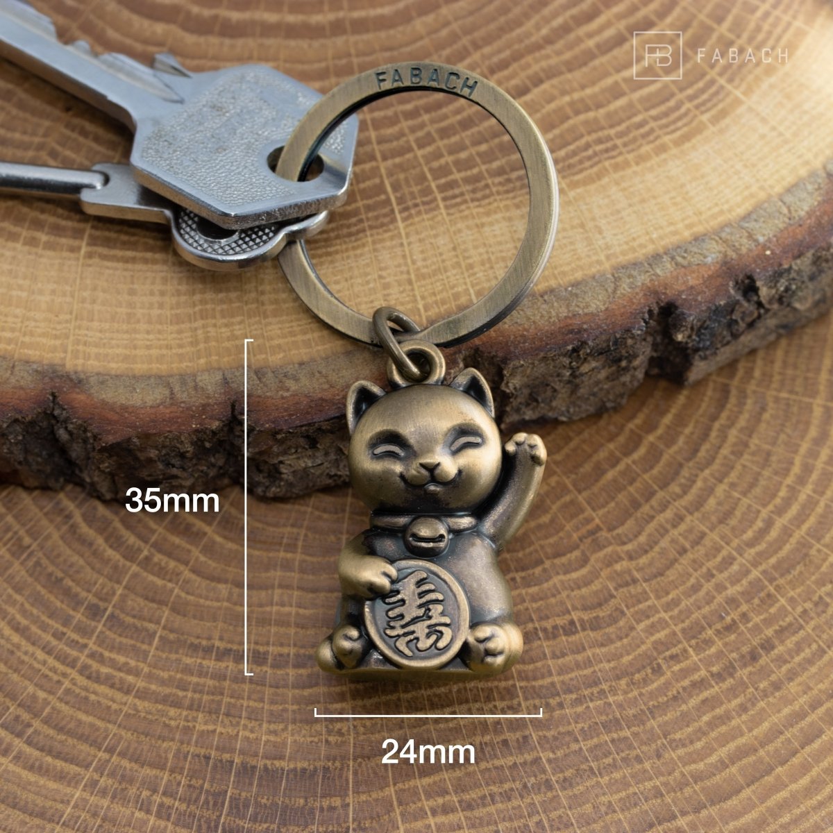 Glückskatze Winkekatze Schlüsselanhänger "Maneki Neko" - Süßer Lucky Cat Katze Anhänger - Katze Glücksbringer - FABACH#farbe_antique bronze