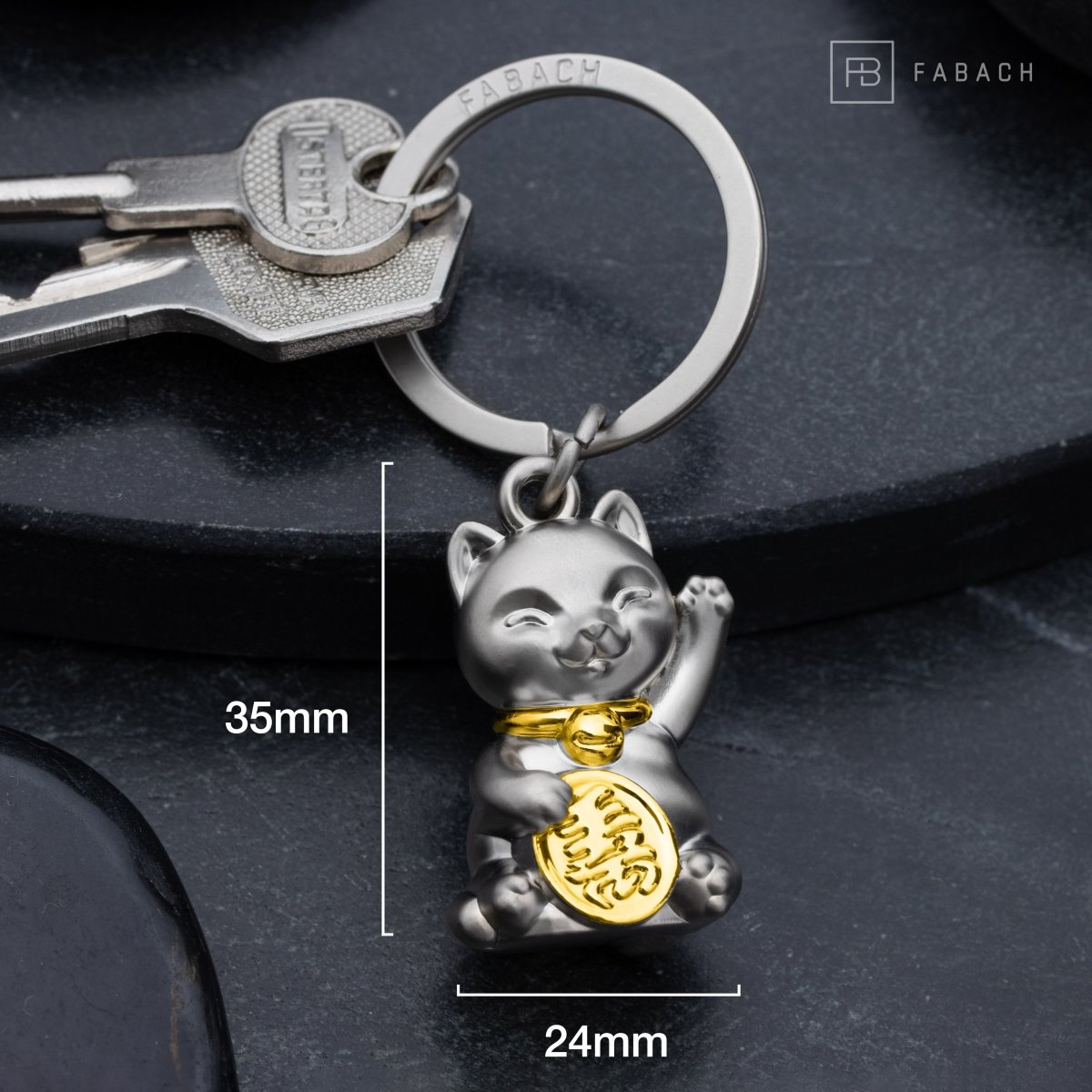 Glückskatze Winkekatze Schlüsselanhänger "Maneki Neko" - Süßer Lucky Cat Katze Anhänger - Katze Glücksbringer - FABACH#farbe_gold
