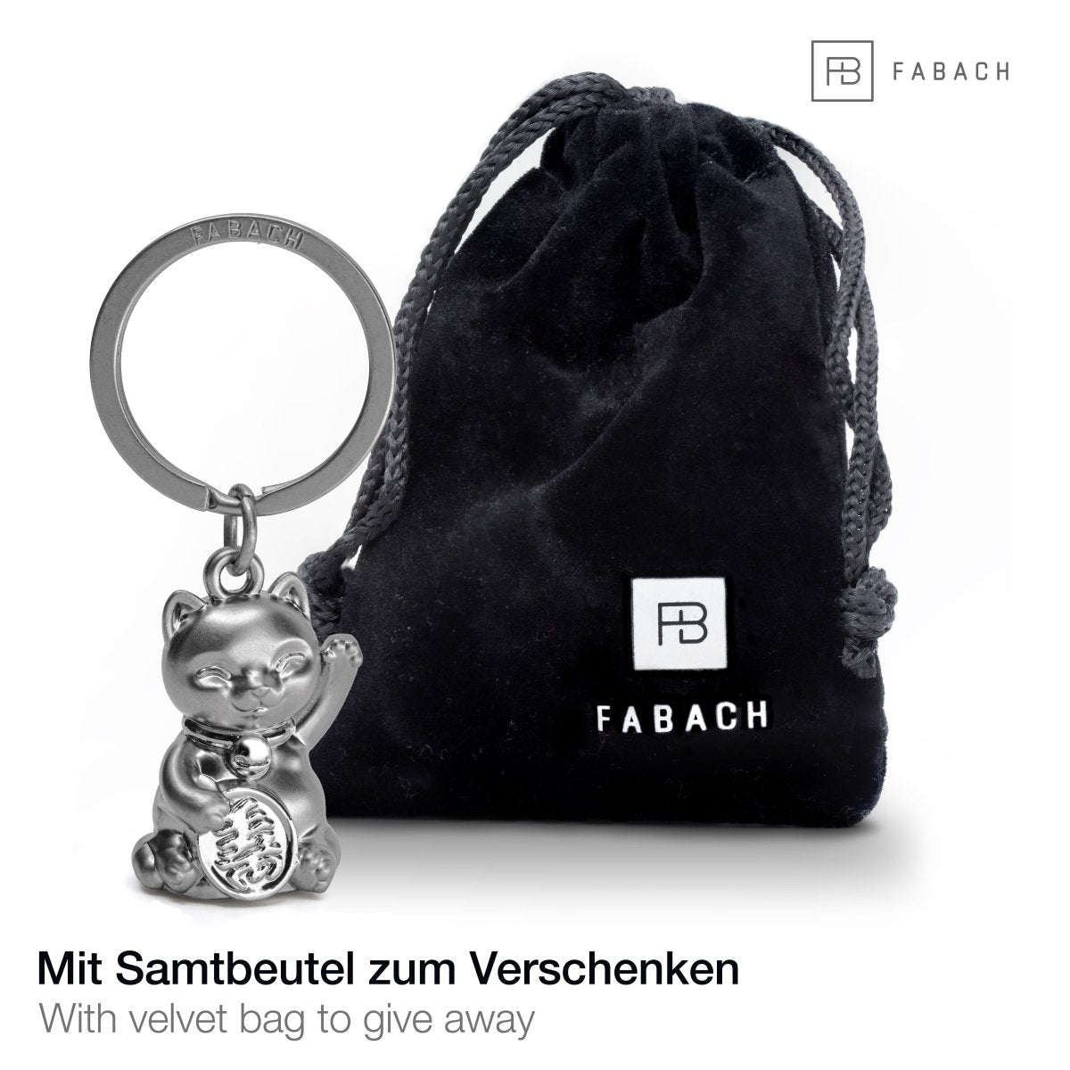 Glückskatze Winkekatze Schlüsselanhänger "Maneki Neko" - Süßer Lucky Cat Katze Anhänger - Katze Glücksbringer - FABACH#farbe_silber